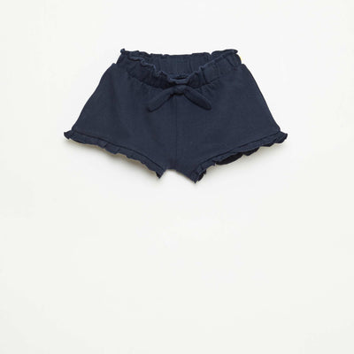 Ruffled shorts with waist tie BLUE