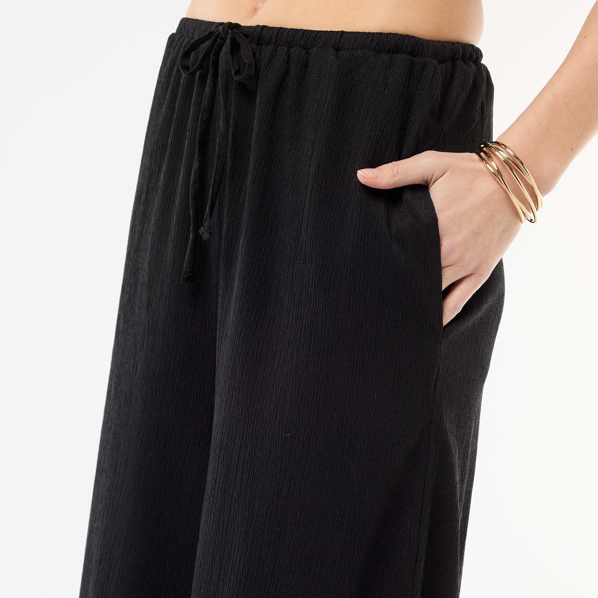 Wide-Leg Crêpe Trousers with 2 Pockets BLACK