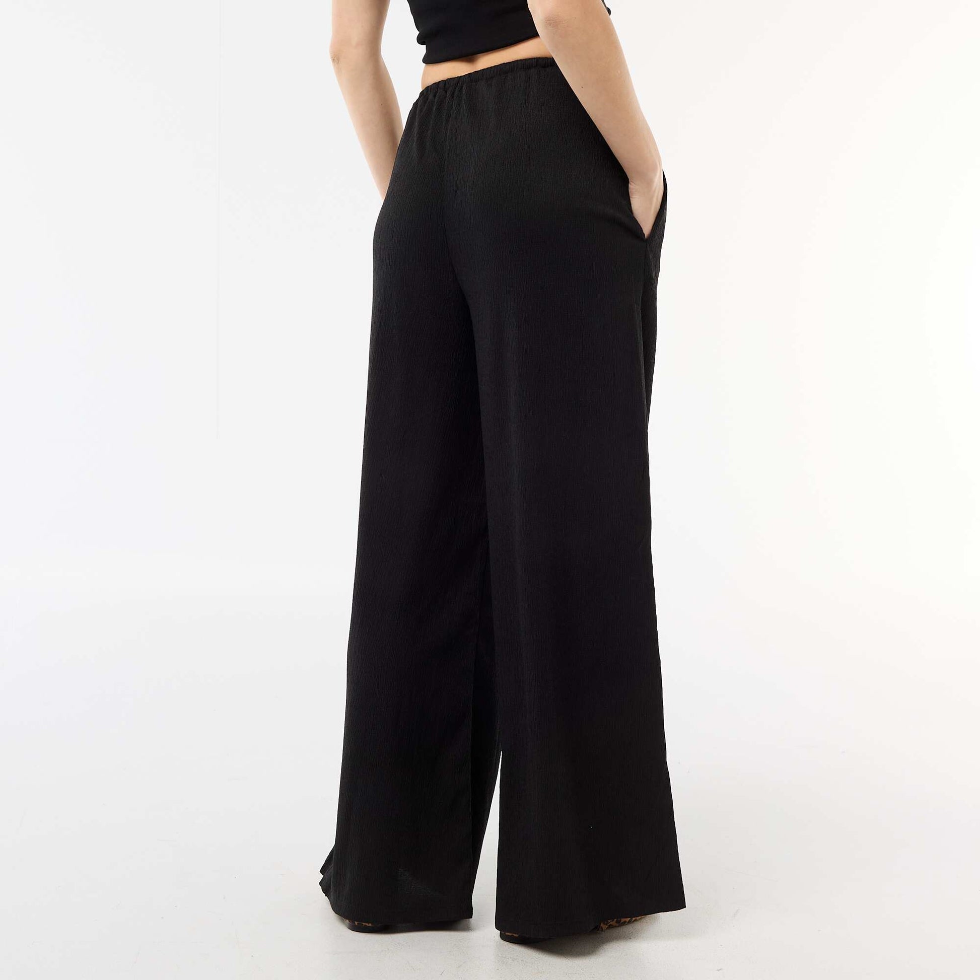 Wide-Leg Crêpe Trousers with 2 Pockets BLACK