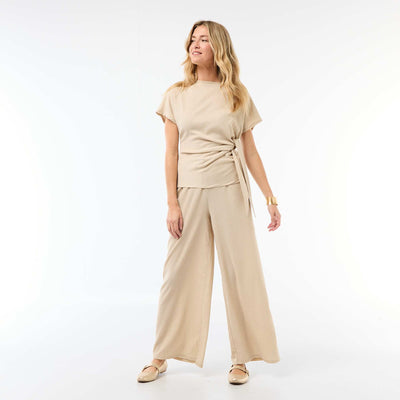 Wide-Leg Crêpe Trousers with 2 Pockets BEIGE