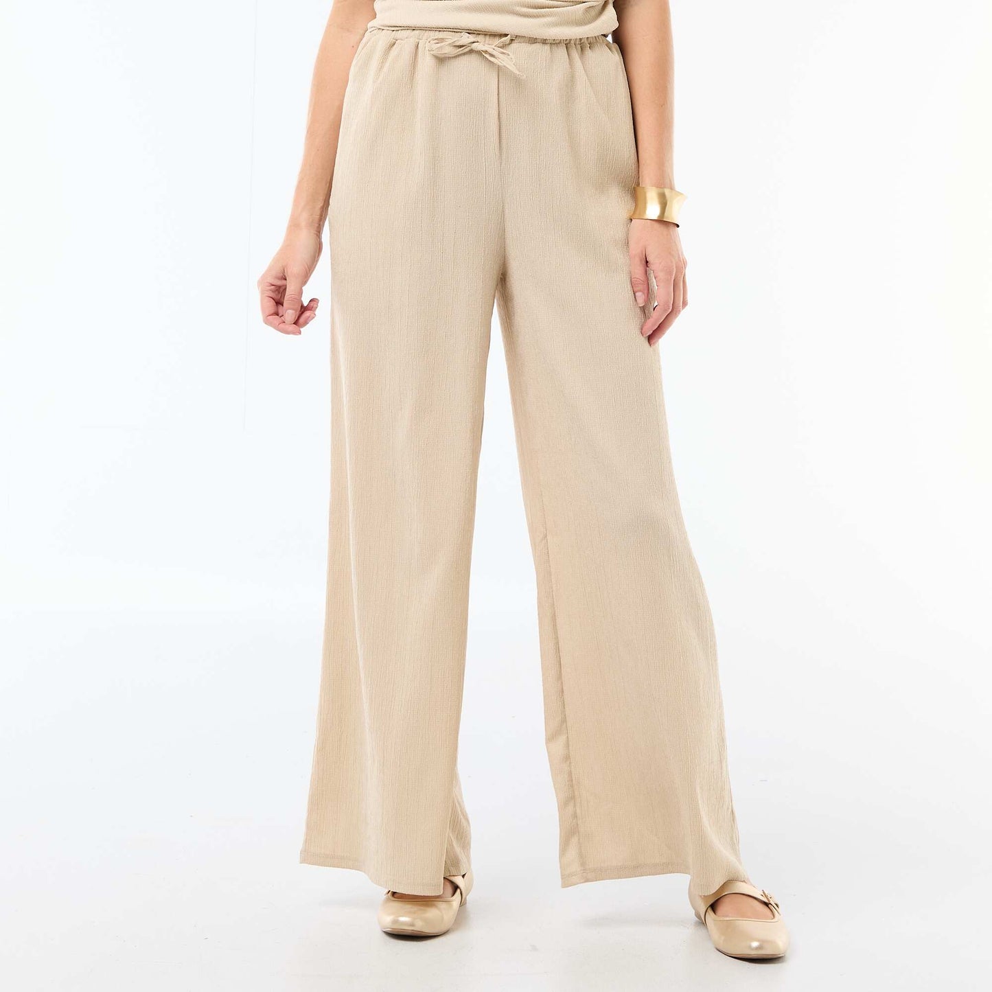 Wide-Leg Crêpe Trousers with 2 Pockets BEIGE