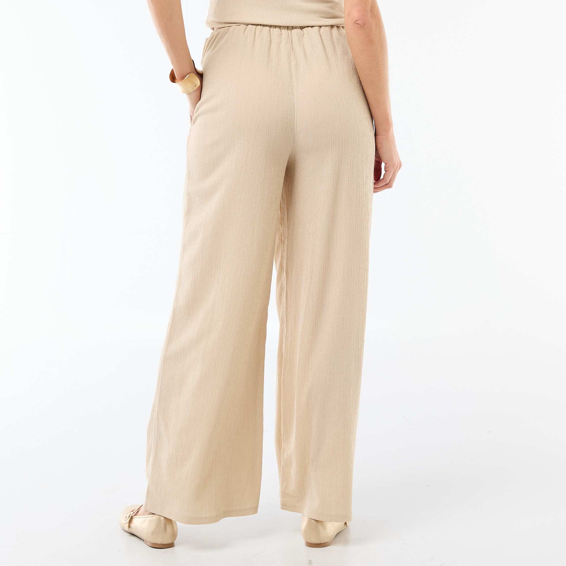 Wide-Leg Crêpe Trousers with 2 Pockets BEIGE