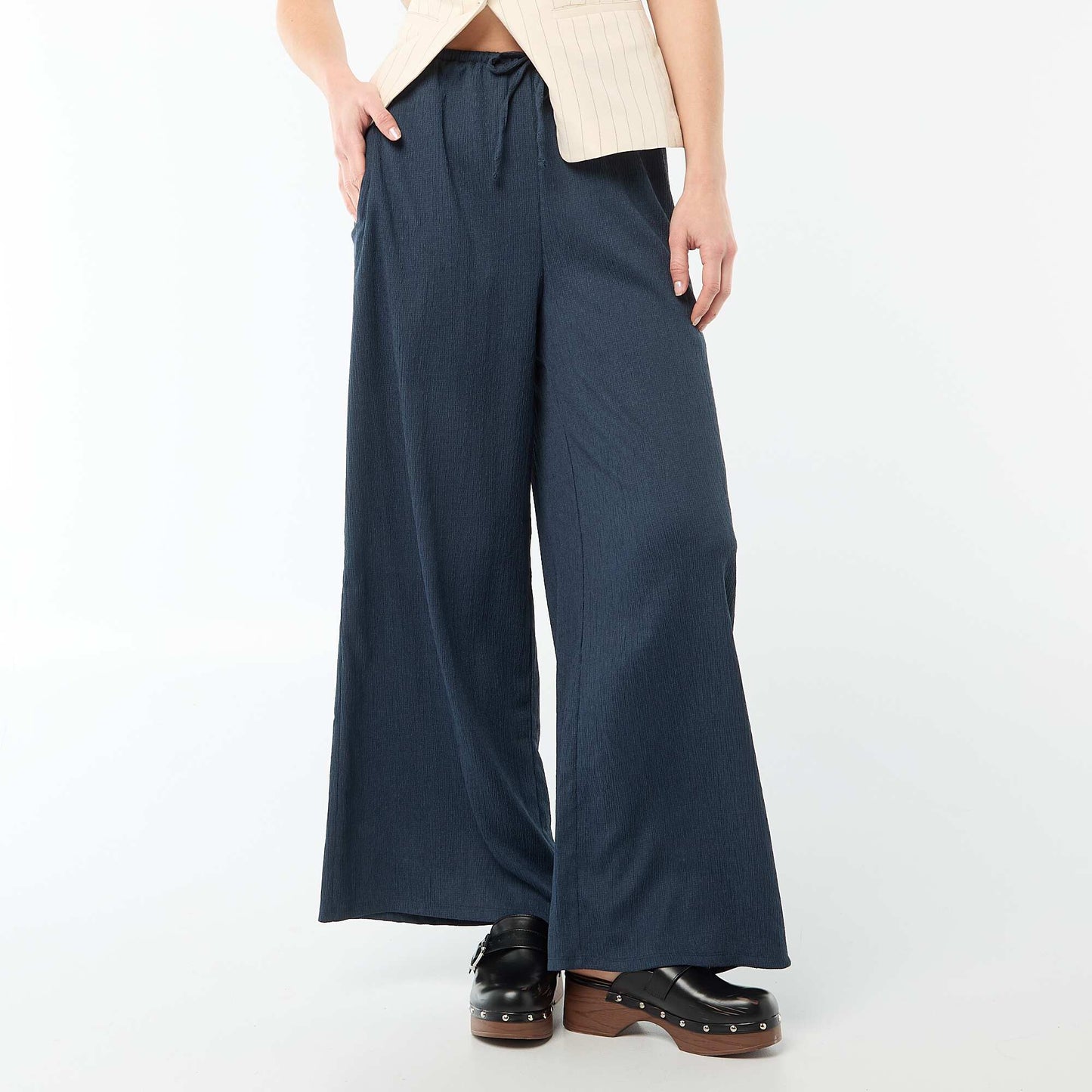 Wide-Leg Crêpe Trousers with 2 Pockets BLUE