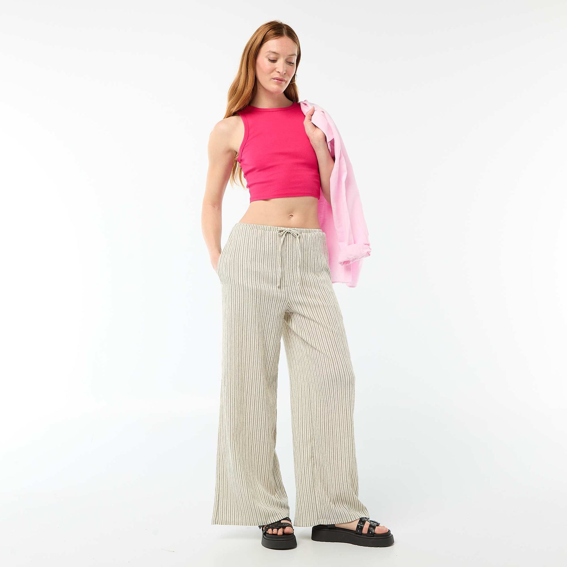 Wide-Leg Crêpe Trousers with 2 Pockets WHITE