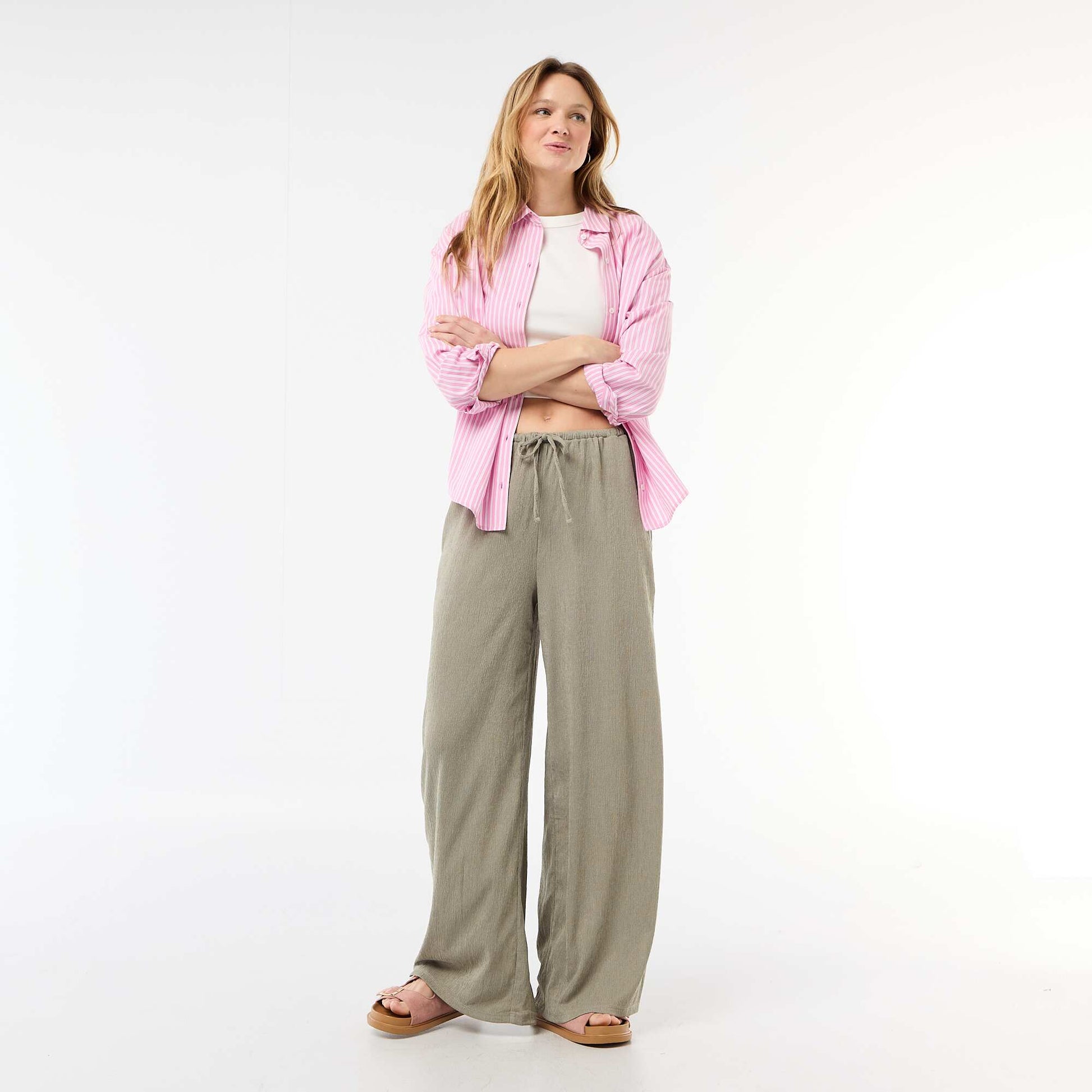 Wide-Leg Crêpe Trousers with 2 Pockets GREEN