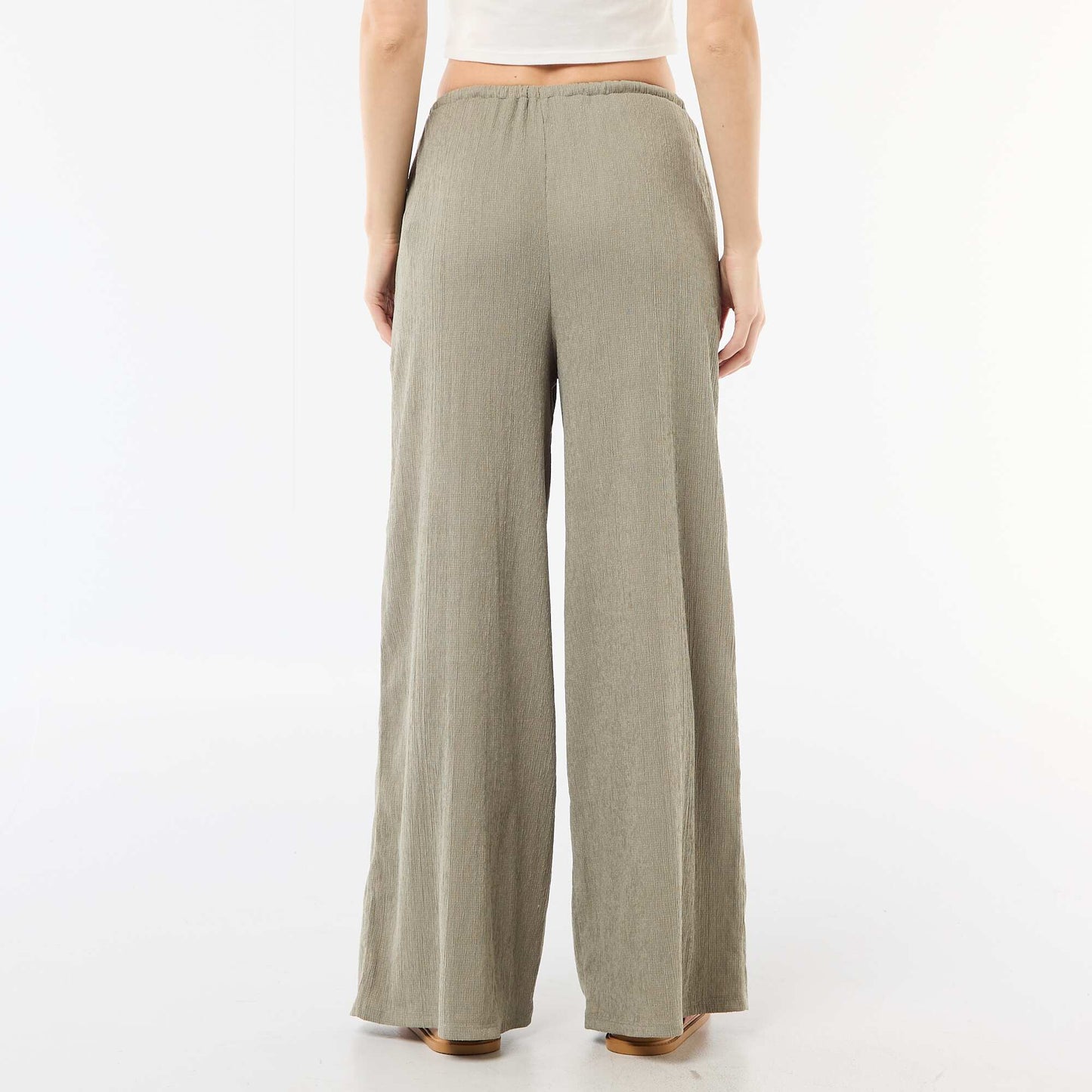 Wide-Leg Crêpe Trousers with 2 Pockets GREEN