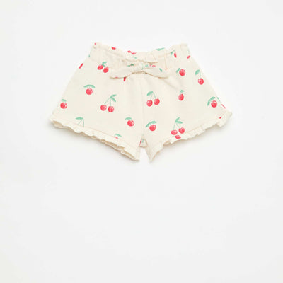 Lightweight French Terry Shorts with Ruffle Hem WHITE