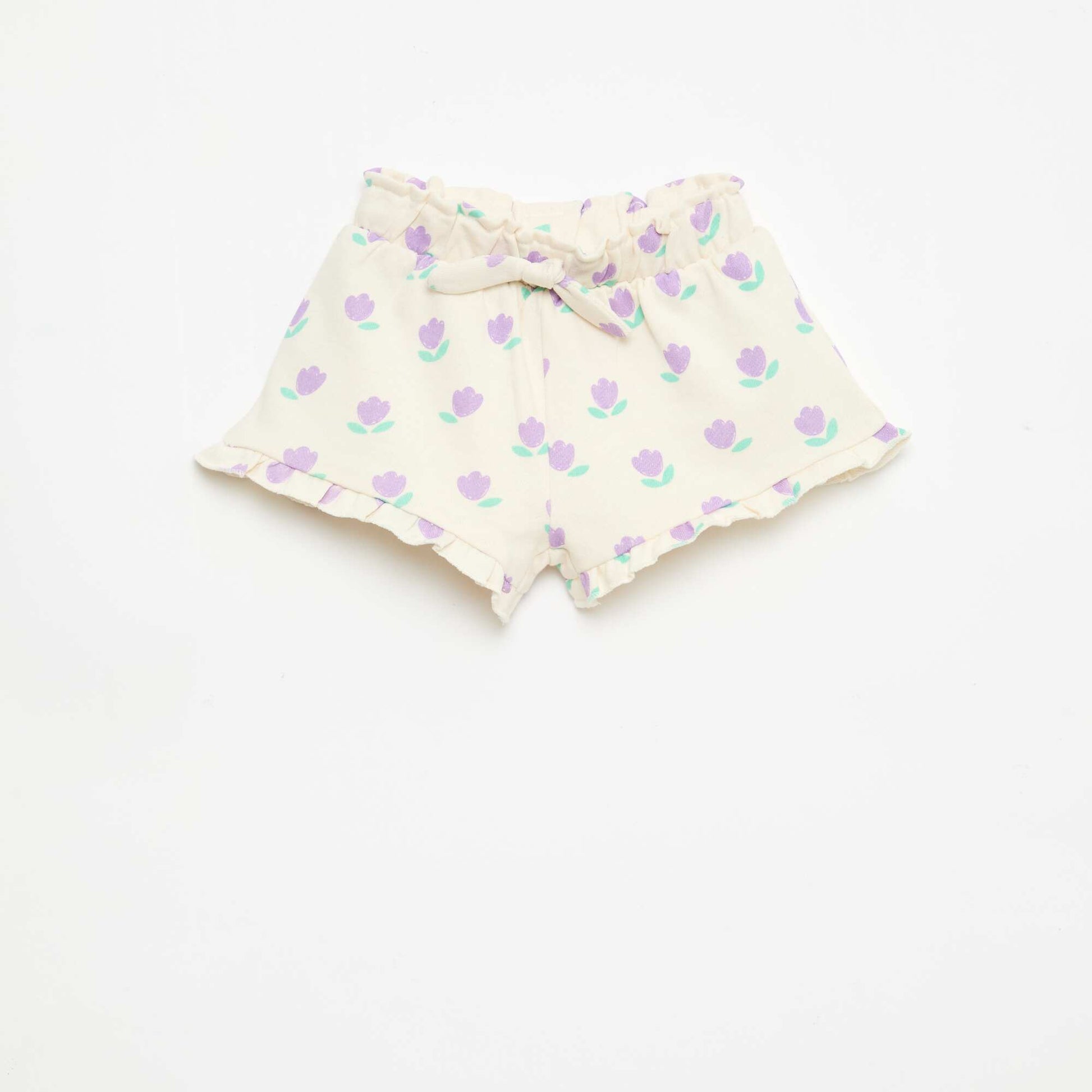 Lightweight French Terry Shorts with Ruffle Hem WHITE