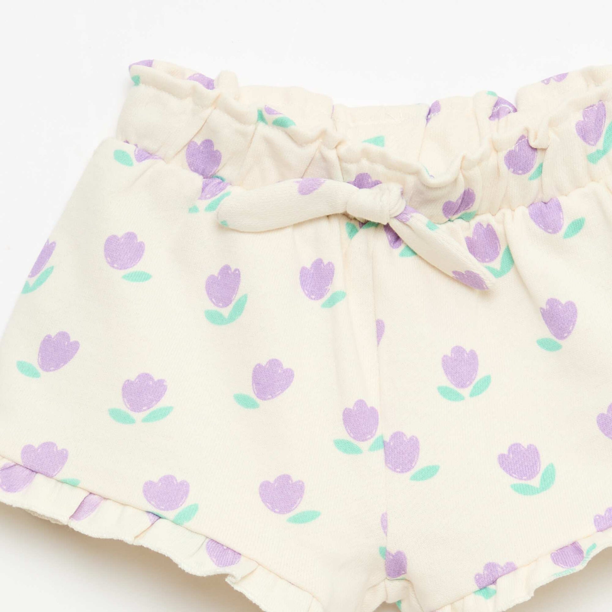 Lightweight French Terry Shorts with Ruffle Hem WHITE