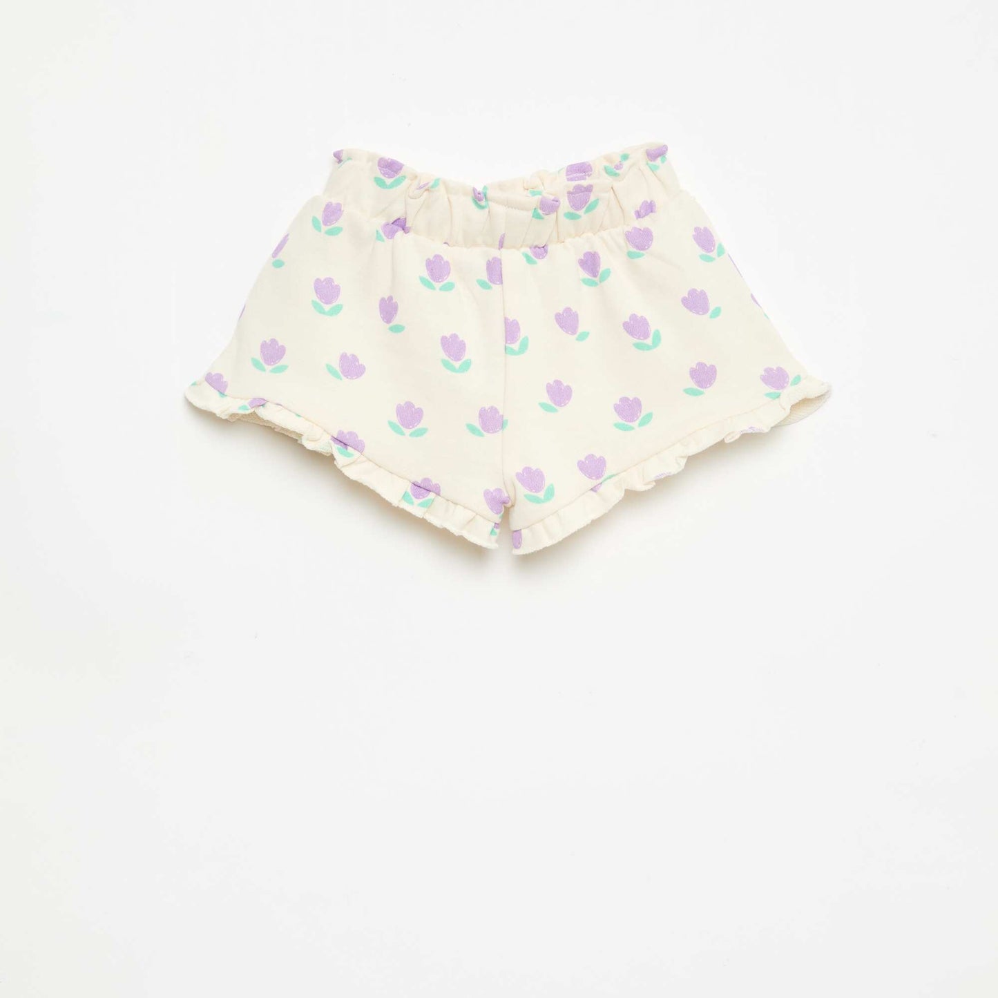 Lightweight French Terry Shorts with Ruffle Hem WHITE