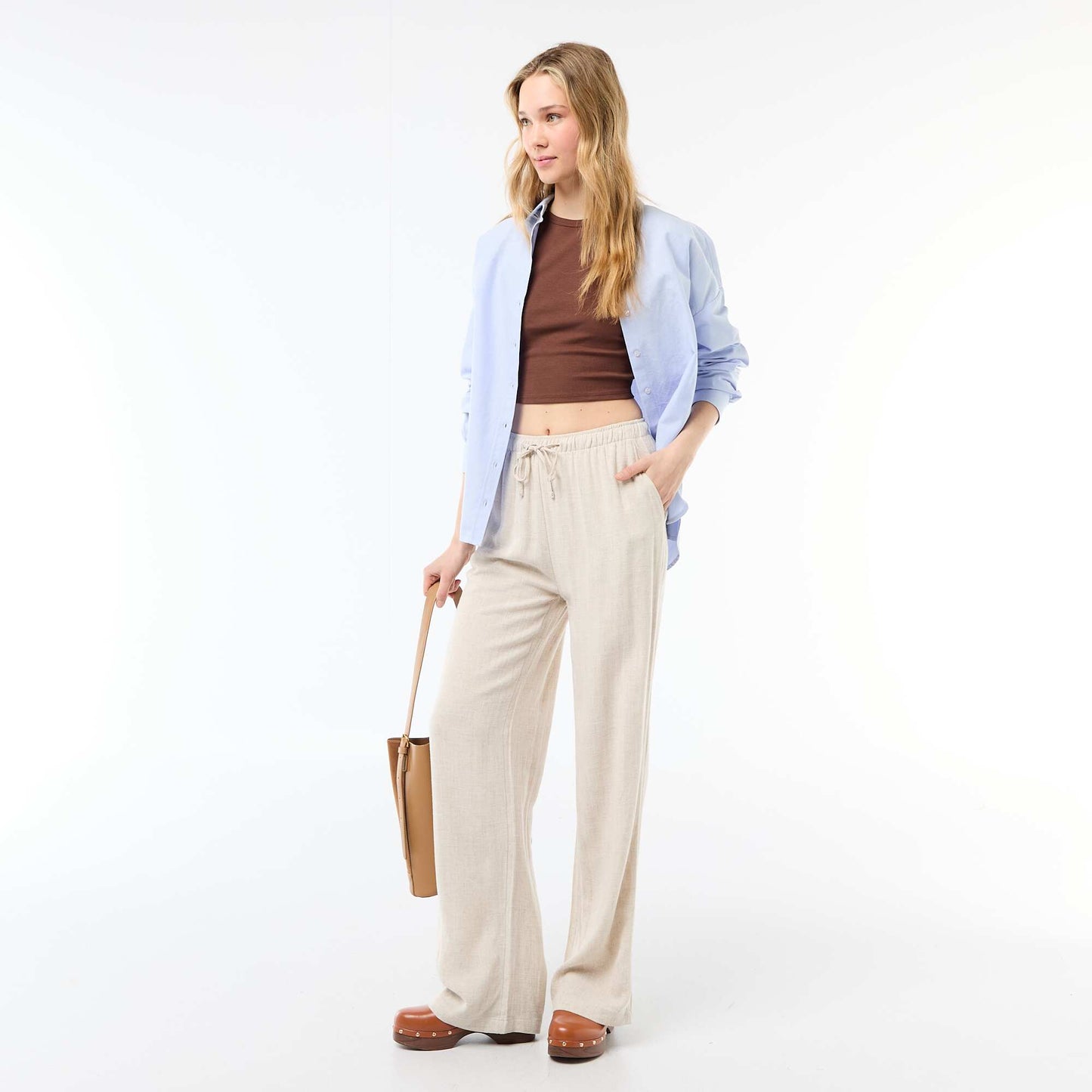 Linen trousers with 2 pockets BEIGE