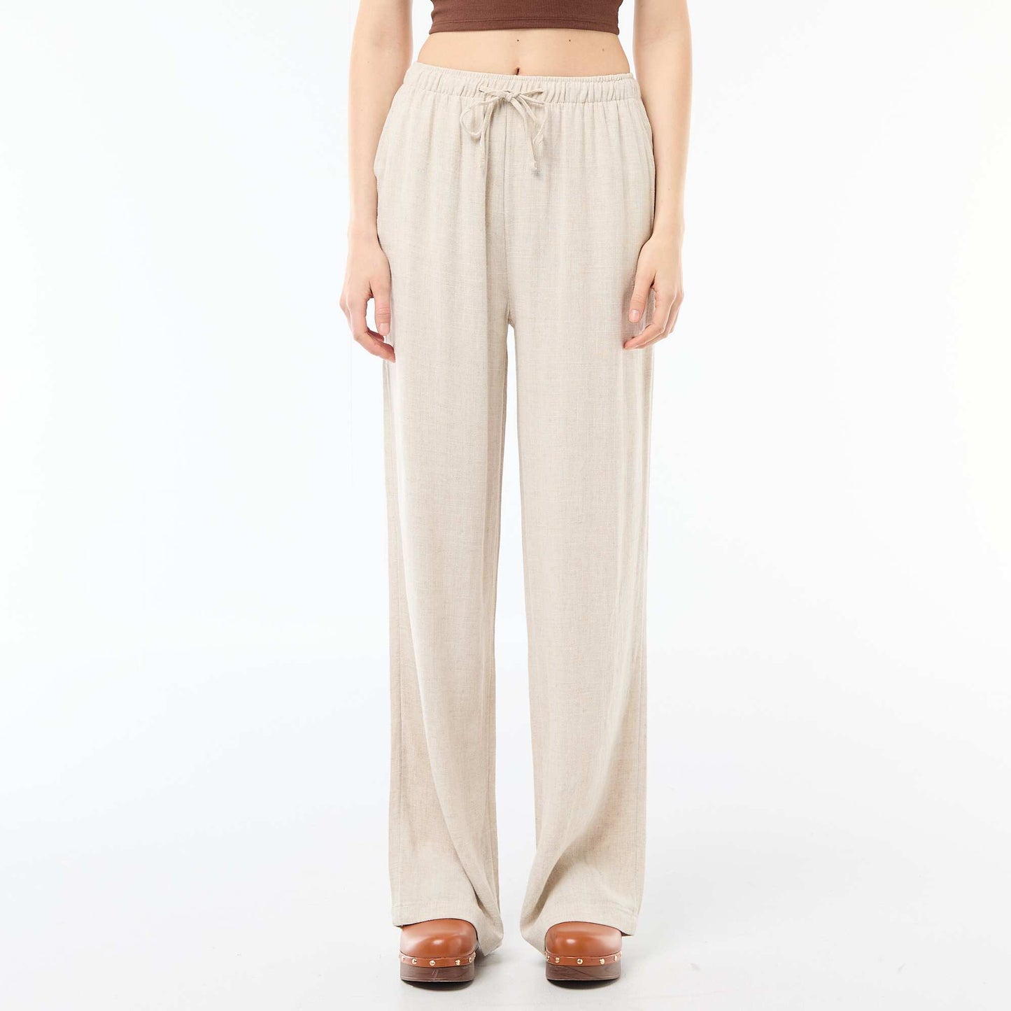 Linen trousers with 2 pockets BEIGE