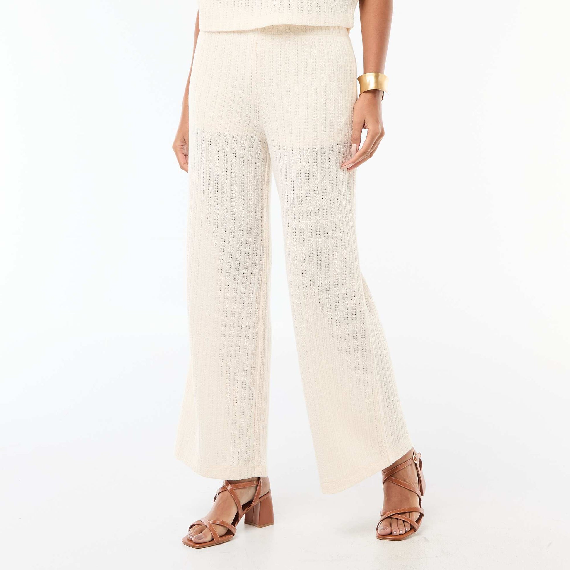 Wide-leg open-knit trousers WHITE