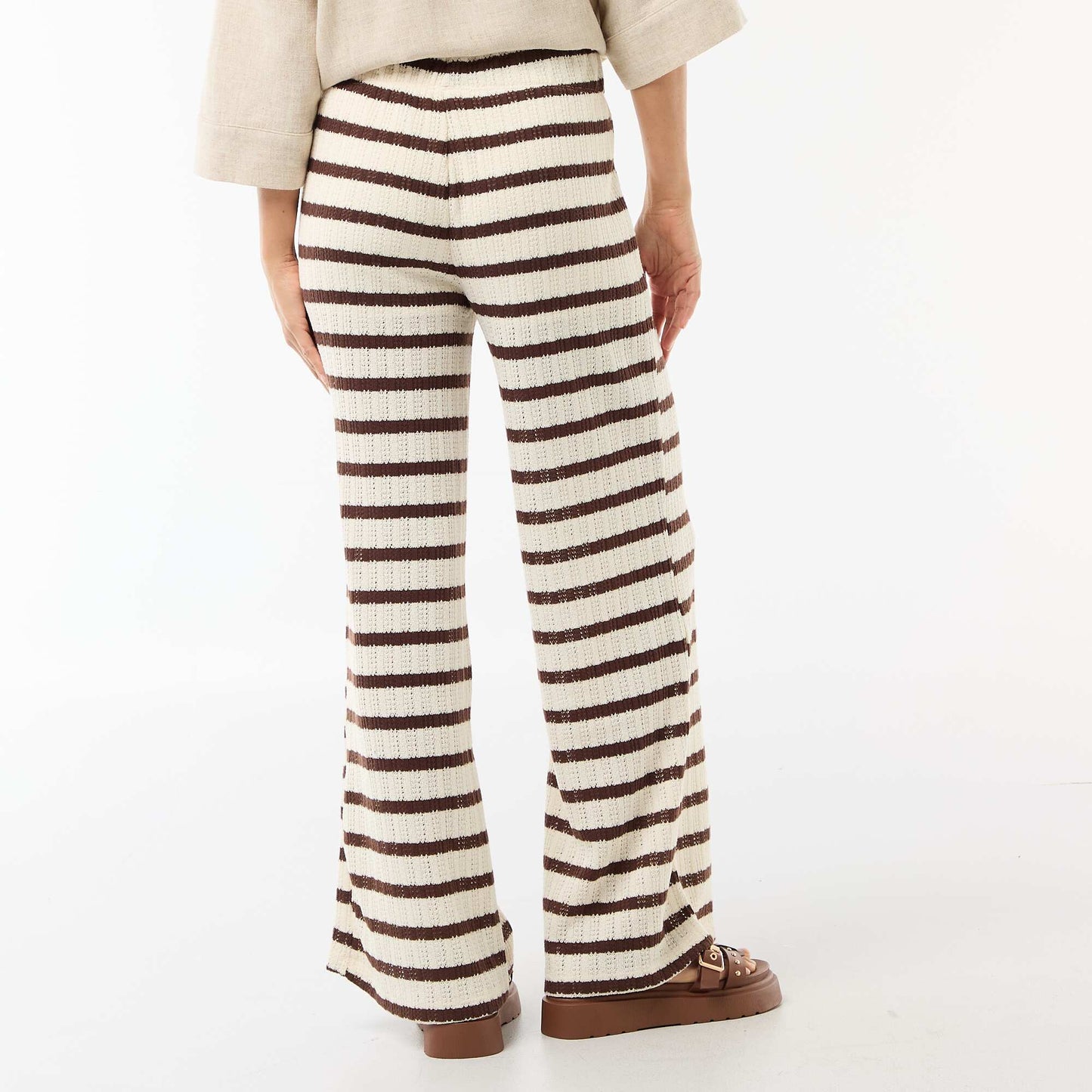 Wide-leg open-knit trousers BEIGE