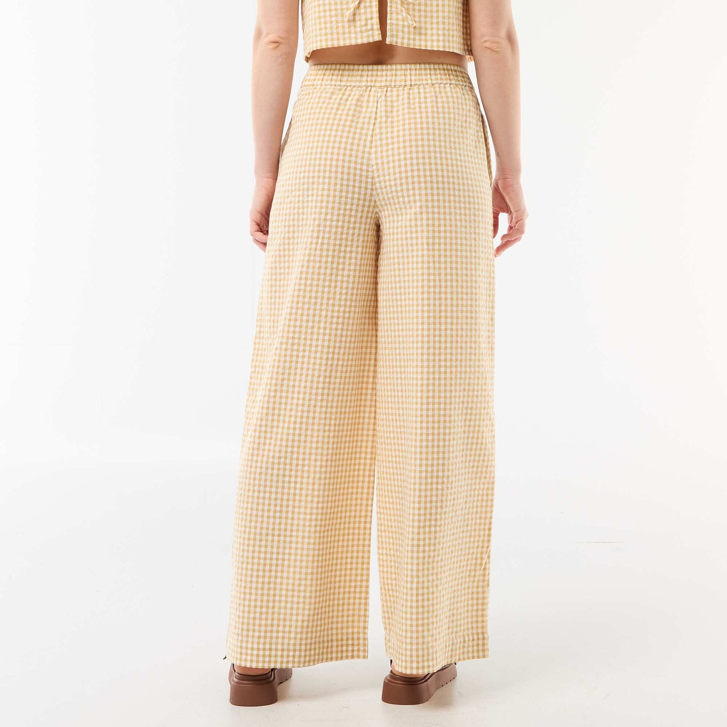 Gingham Wide-Leg Trousers BEIGE