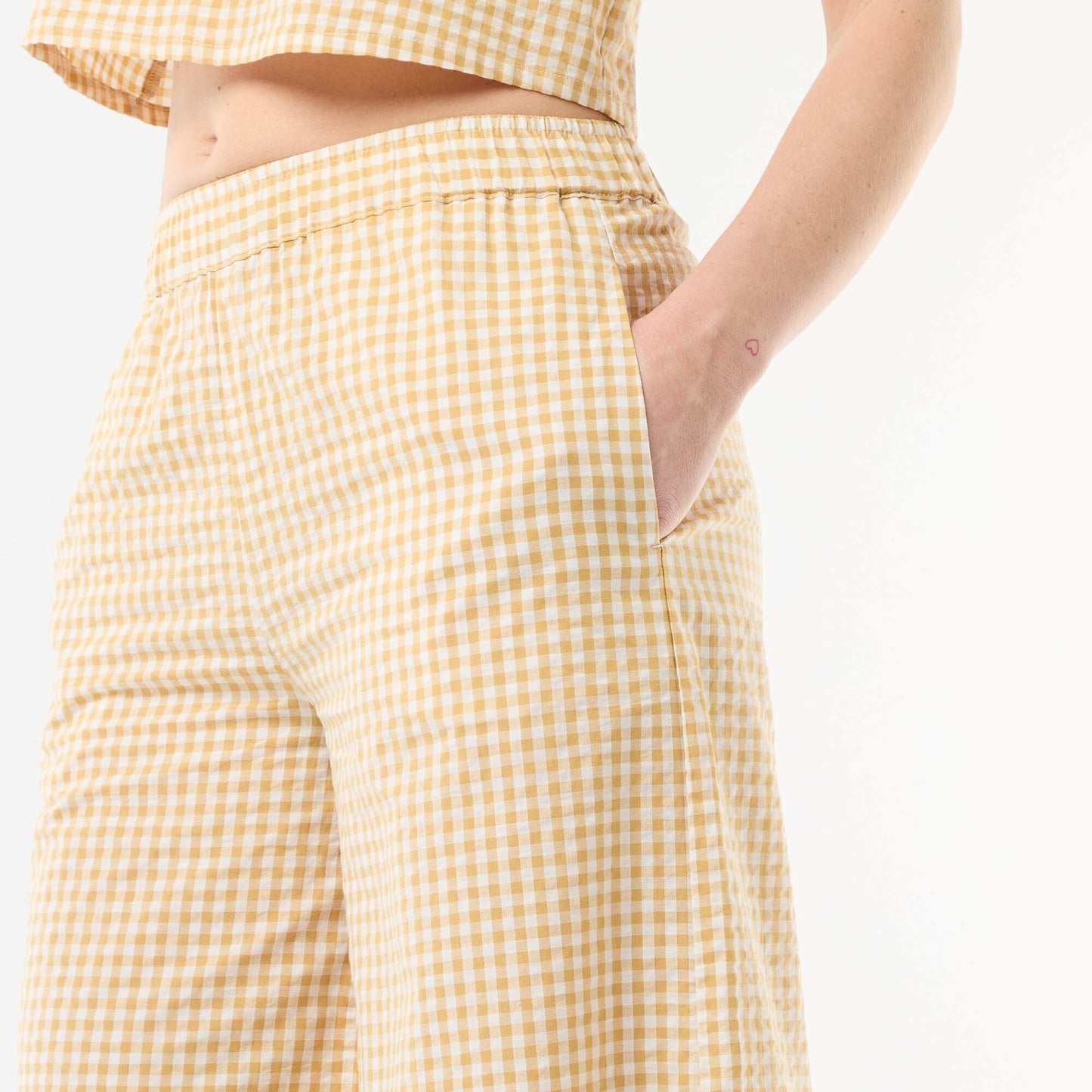 Gingham Wide-Leg Trousers BEIGE