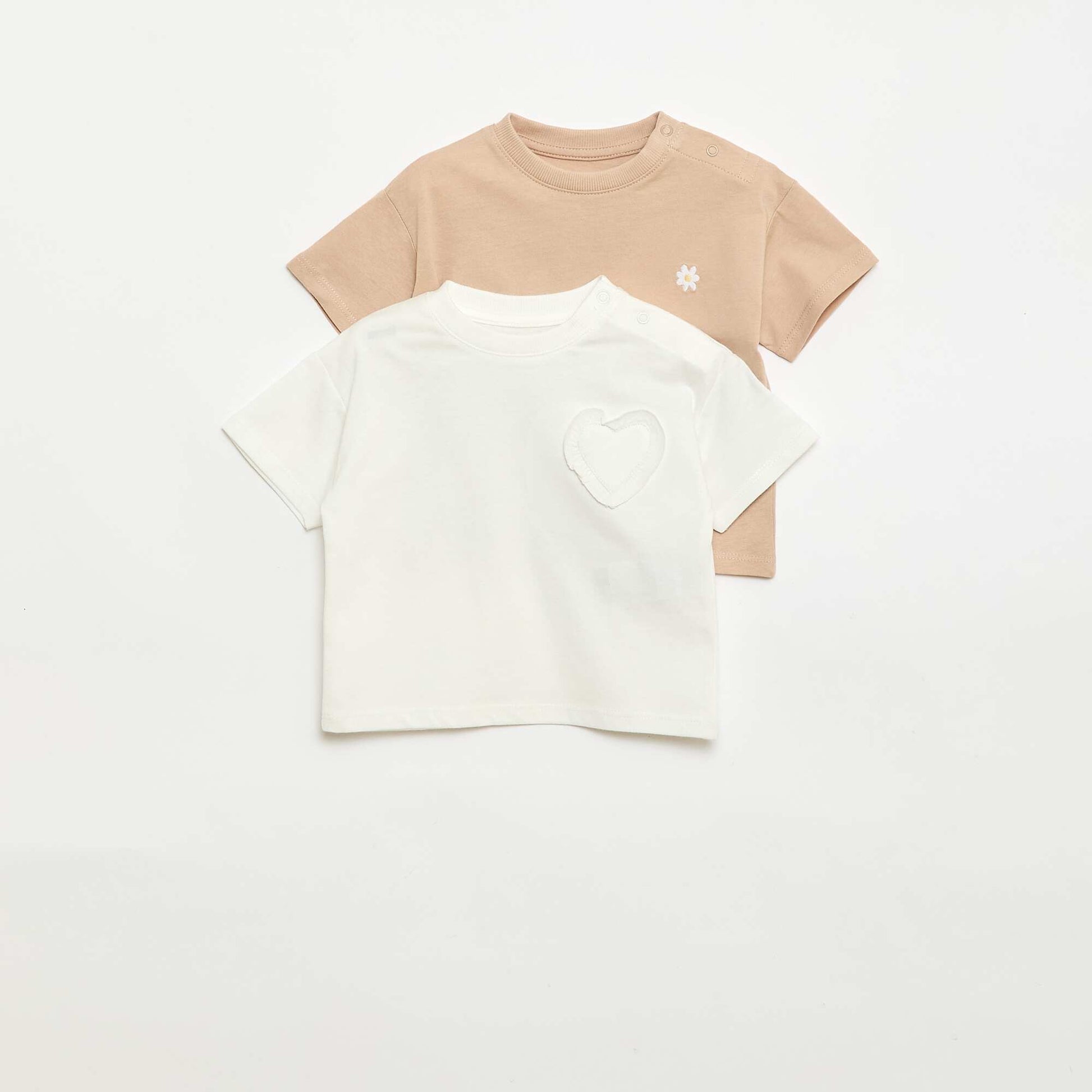 Set of 2 T-shirts with chest detail BEIGE