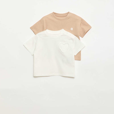 Set of 2 T-shirts with chest detail BEIGE