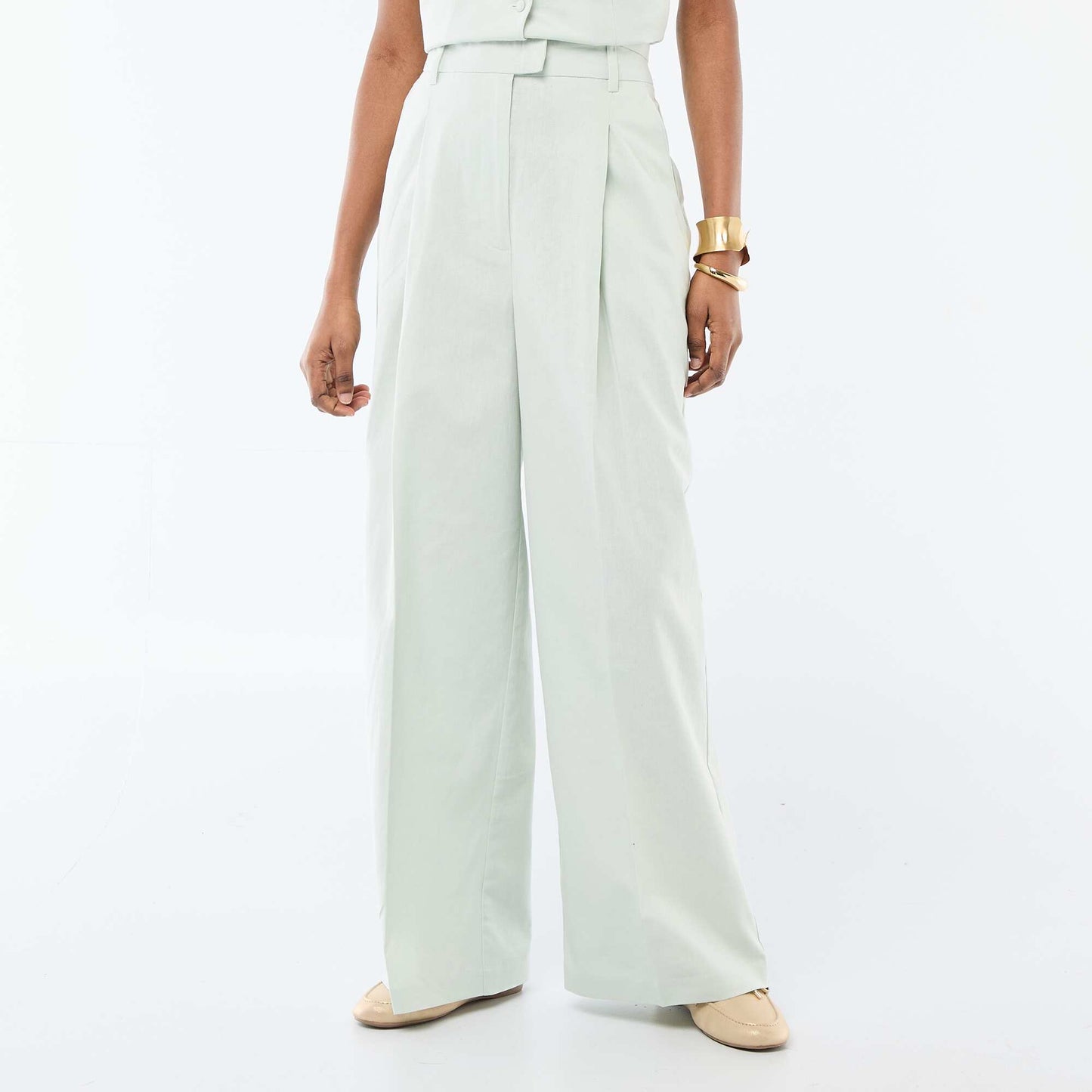 Wide-Leg Linen Blend Occasion Trousers BLUE