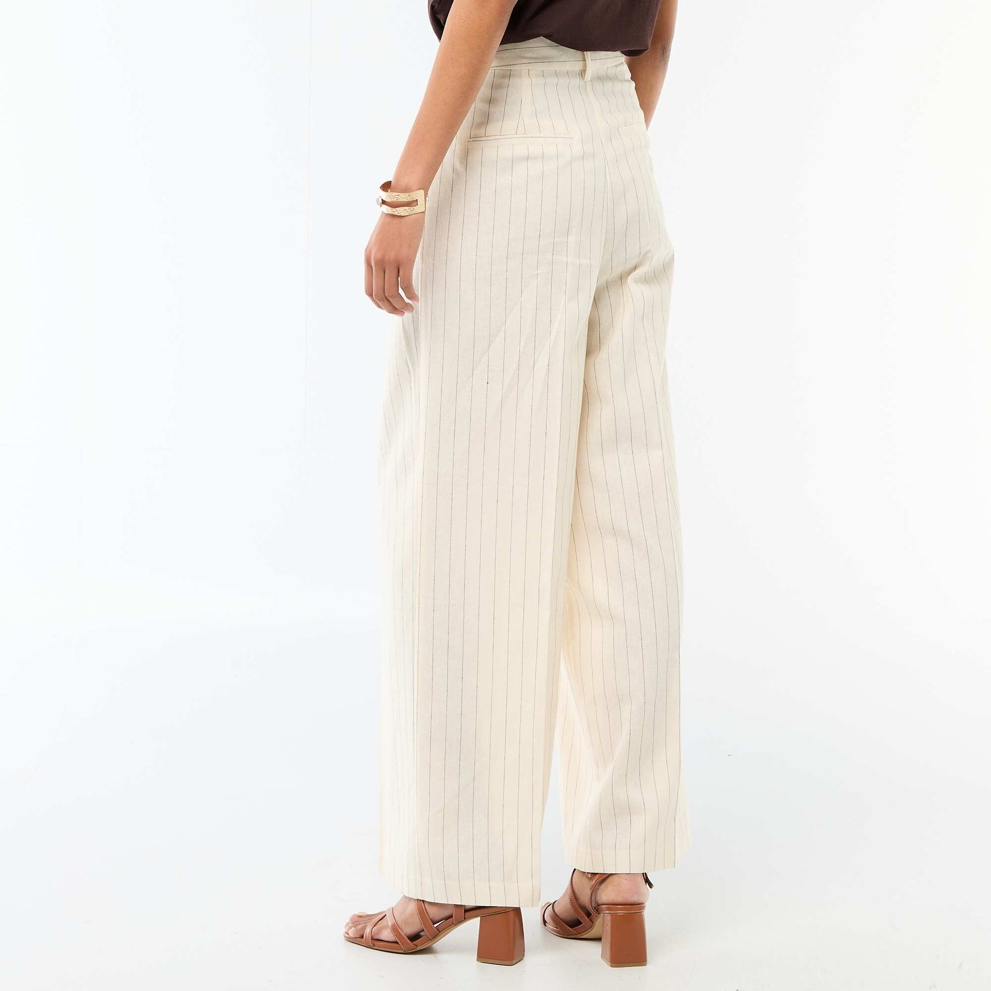 Wide-Leg Linen Blend Occasion Trousers BEIGE