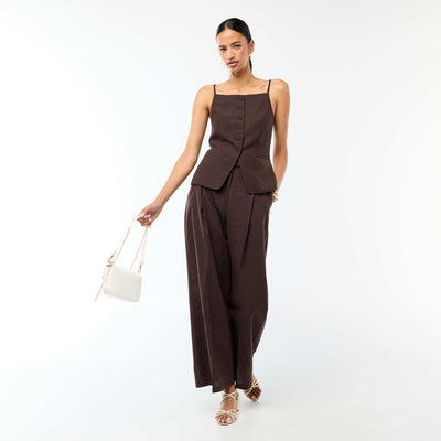 Wide-Leg Linen Blend Occasion Trousers BROWN