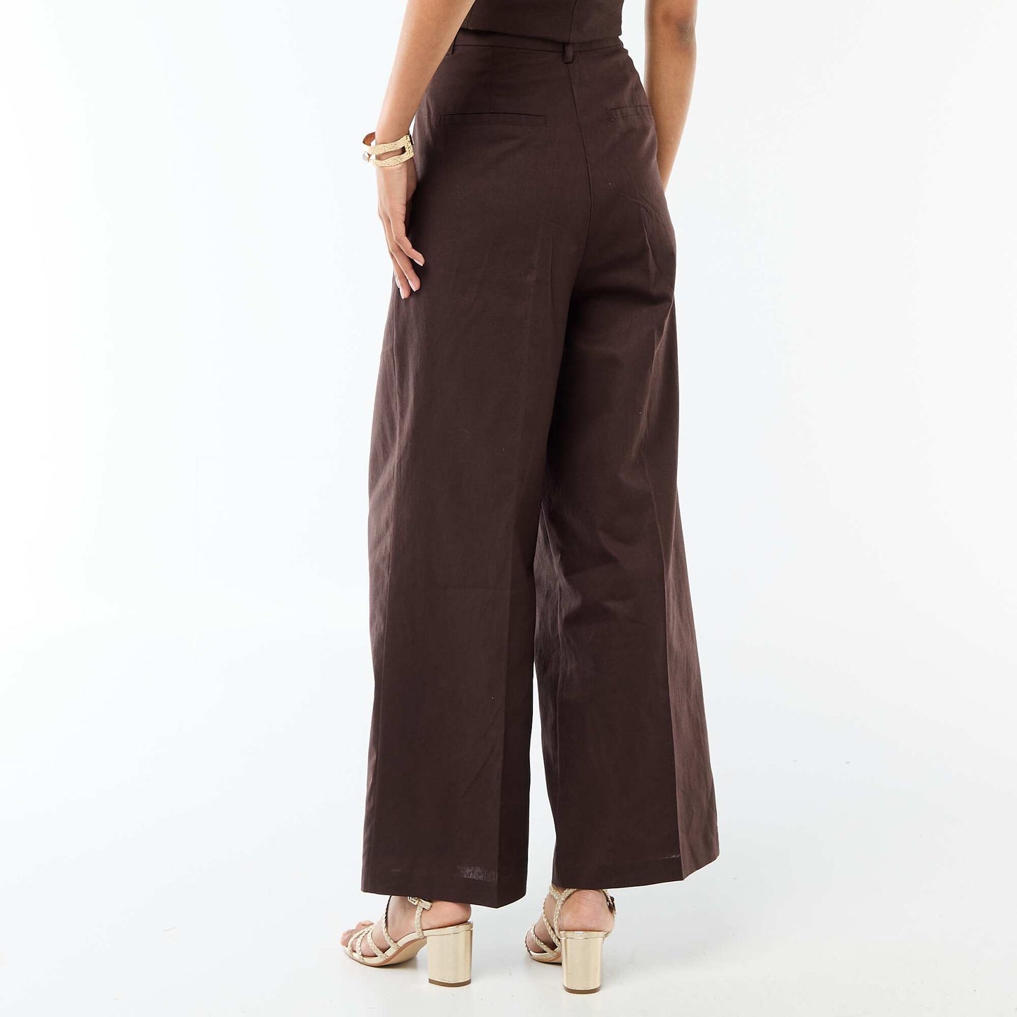 Wide-Leg Linen Blend Occasion Trousers BROWN