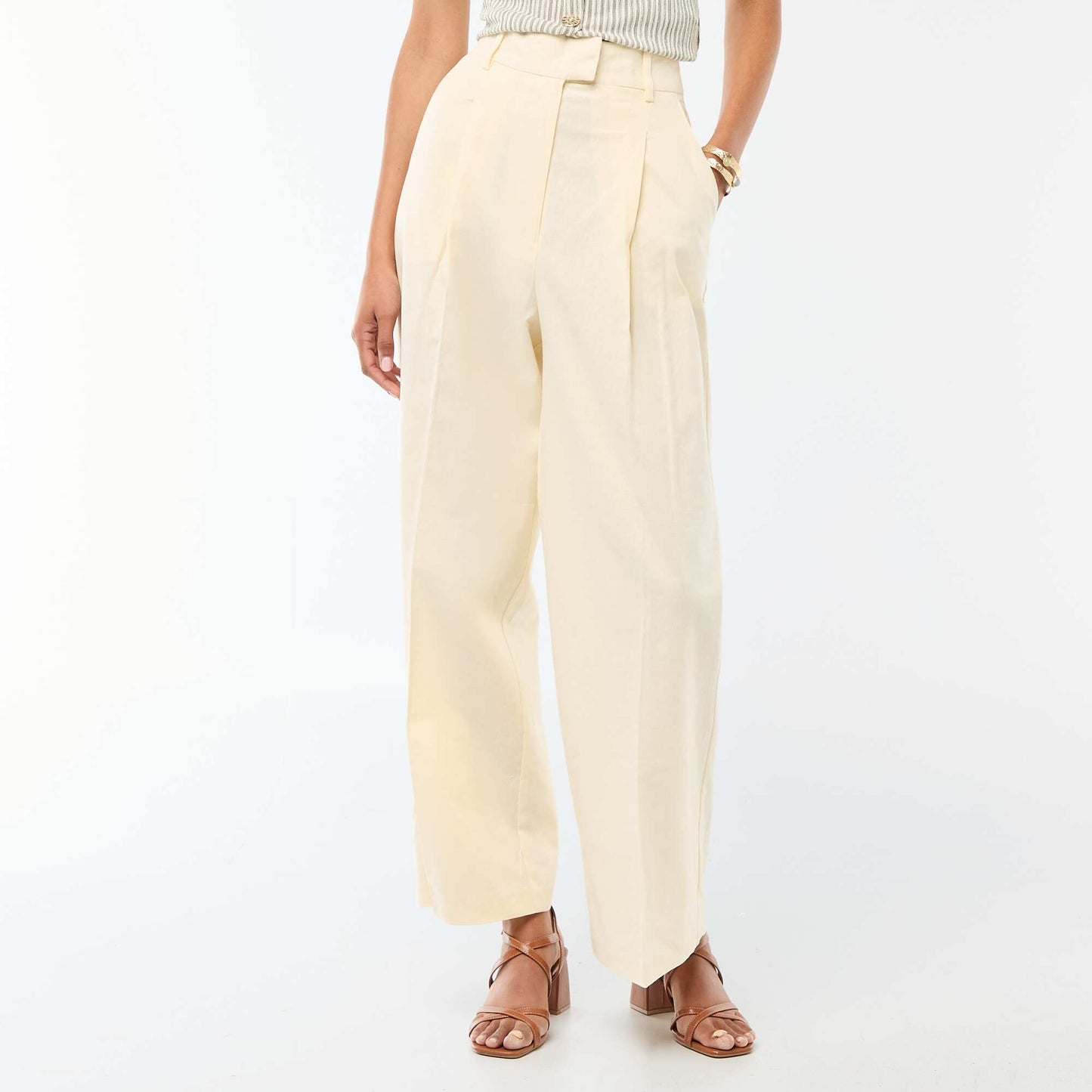 Wide-Leg Linen Blend Occasion Trousers BEIGE