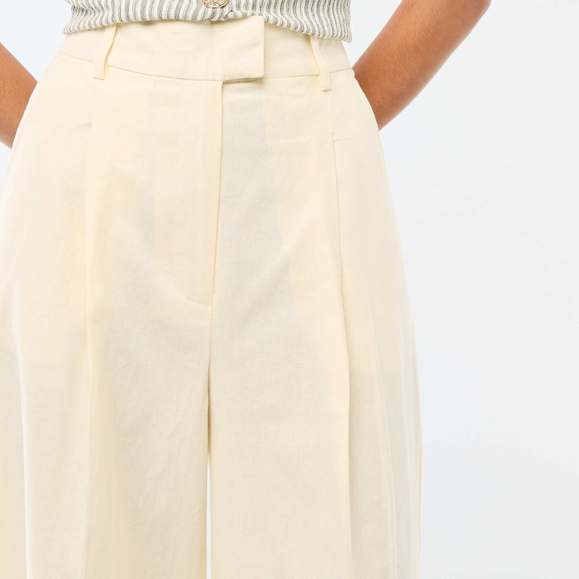 Wide-Leg Linen Blend Occasion Trousers BEIGE