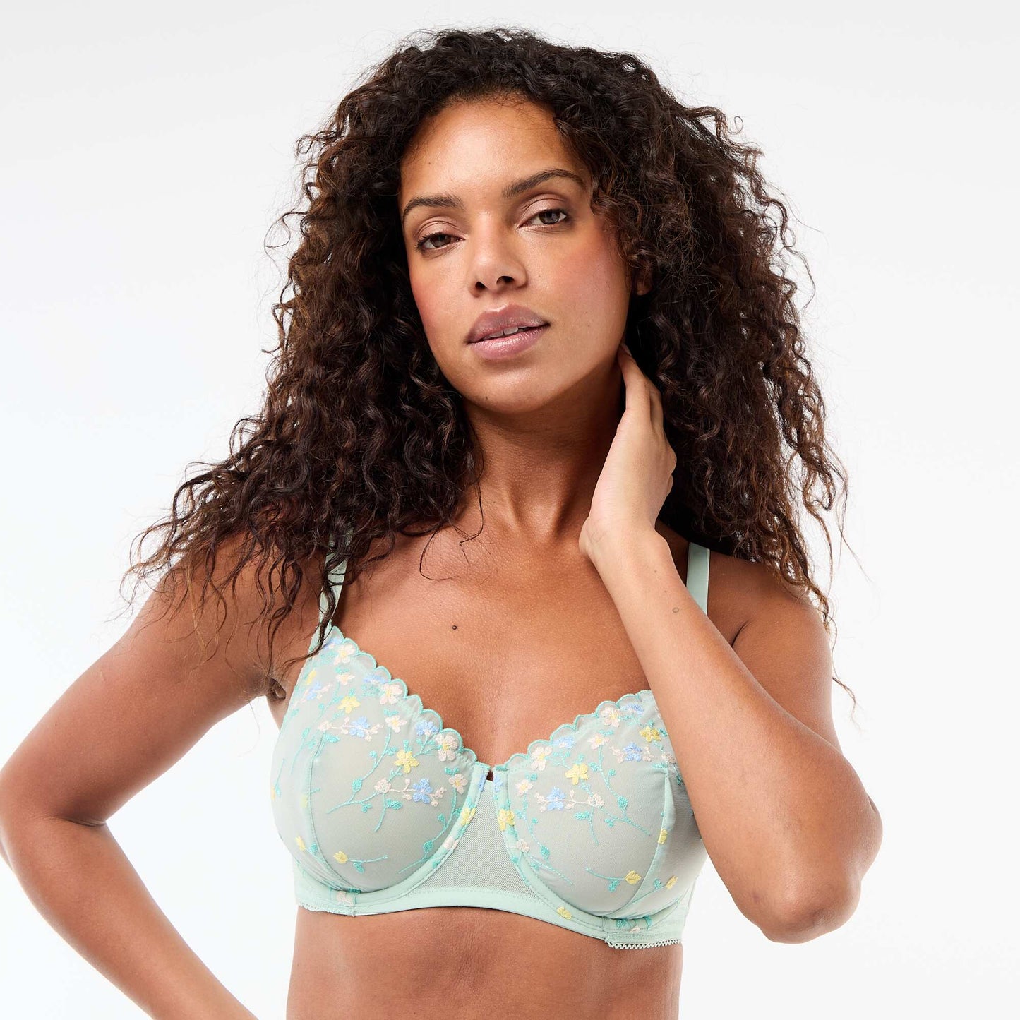 Embroidered Tulle Bra D&E Cup BLUE