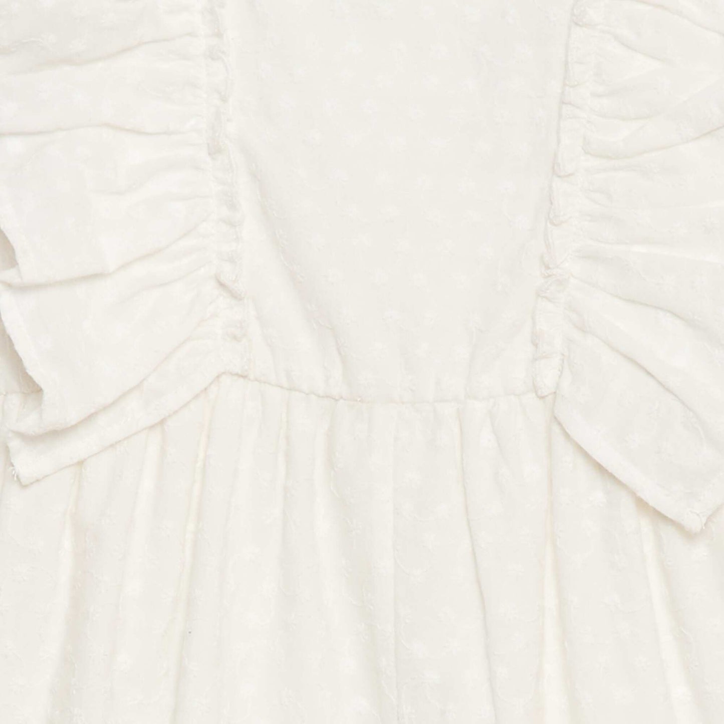 Sleeveless Short Romper with Eyelet Embroidery and Ruffles BEIGE