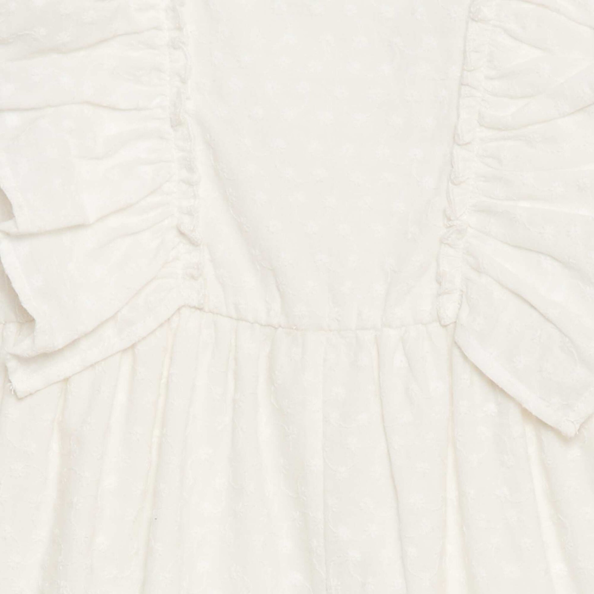 Sleeveless Short Romper with Eyelet Embroidery and Ruffles BEIGE