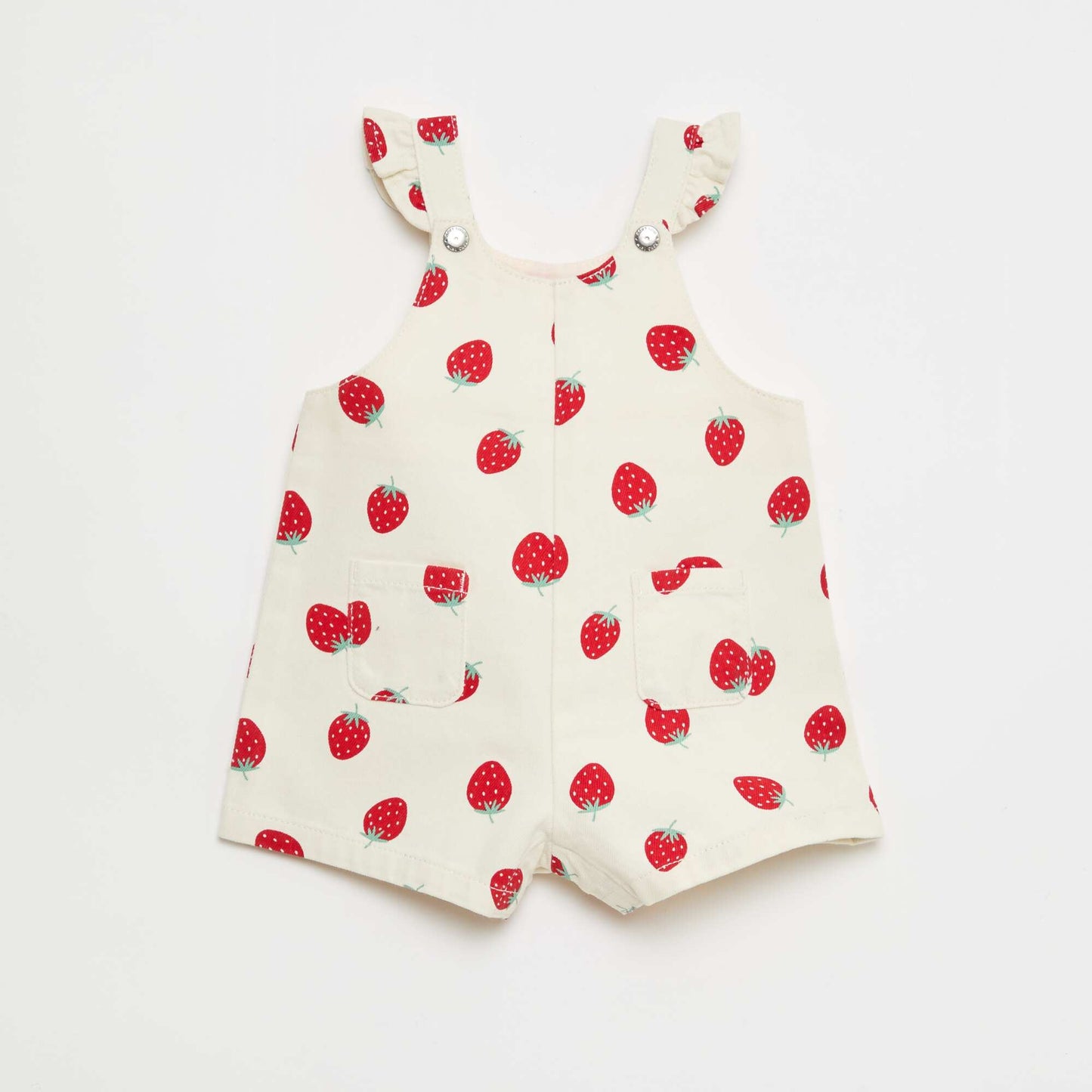 Strawberry Print Twill Short Overalls WHITE