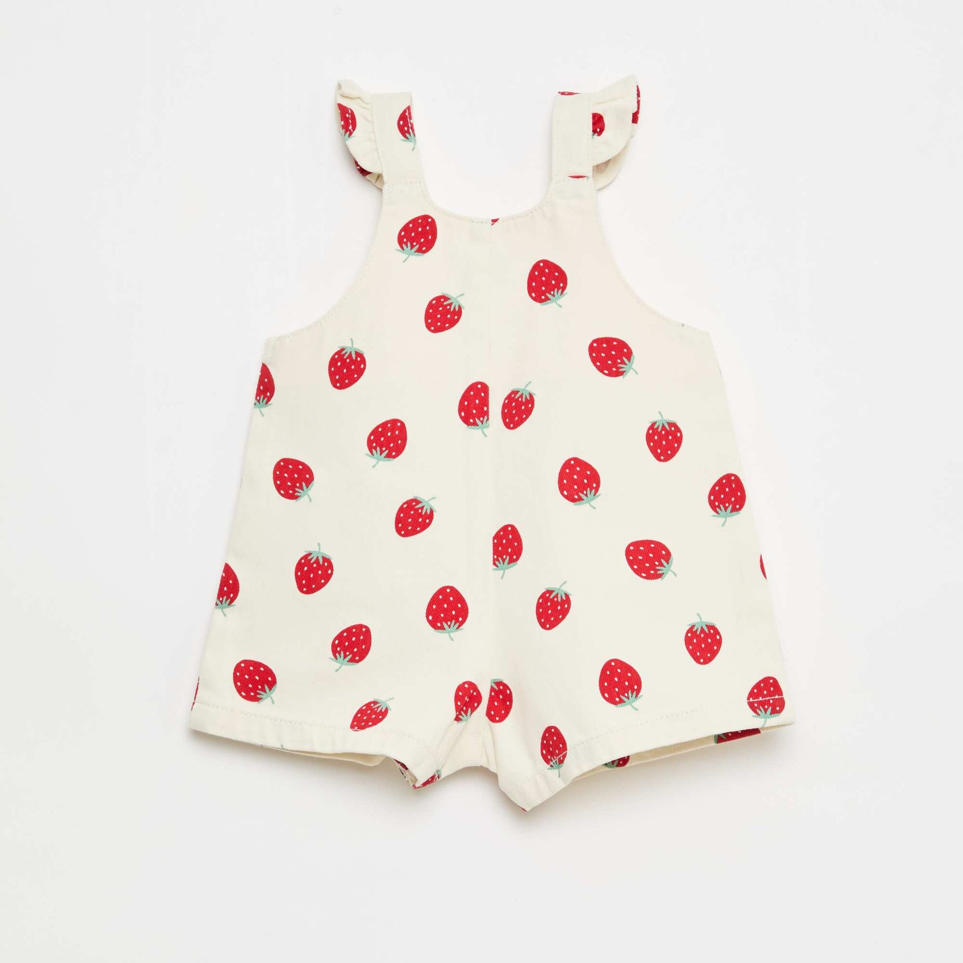 Strawberry Print Twill Short Overalls WHITE