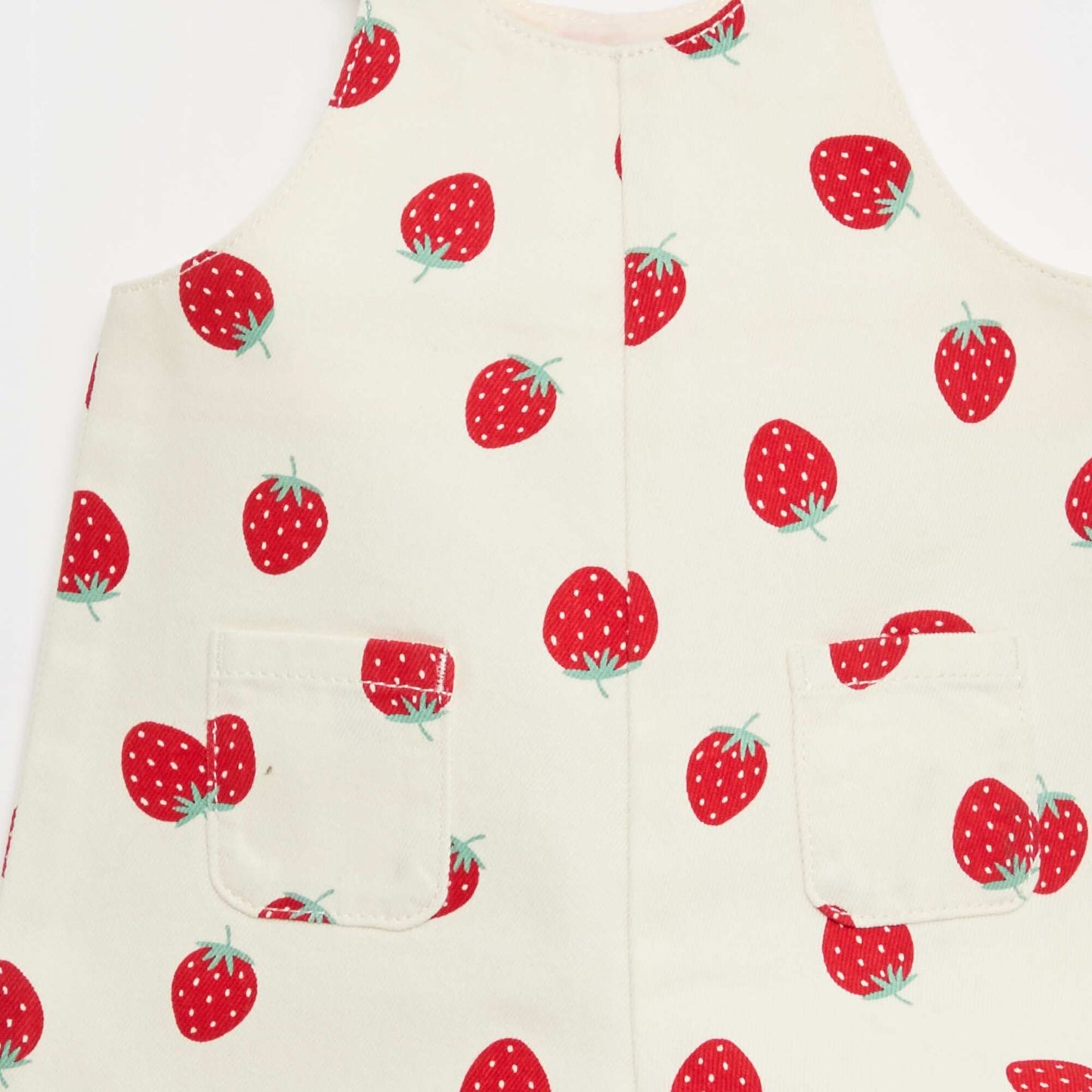 Strawberry Print Twill Short Overalls WHITE