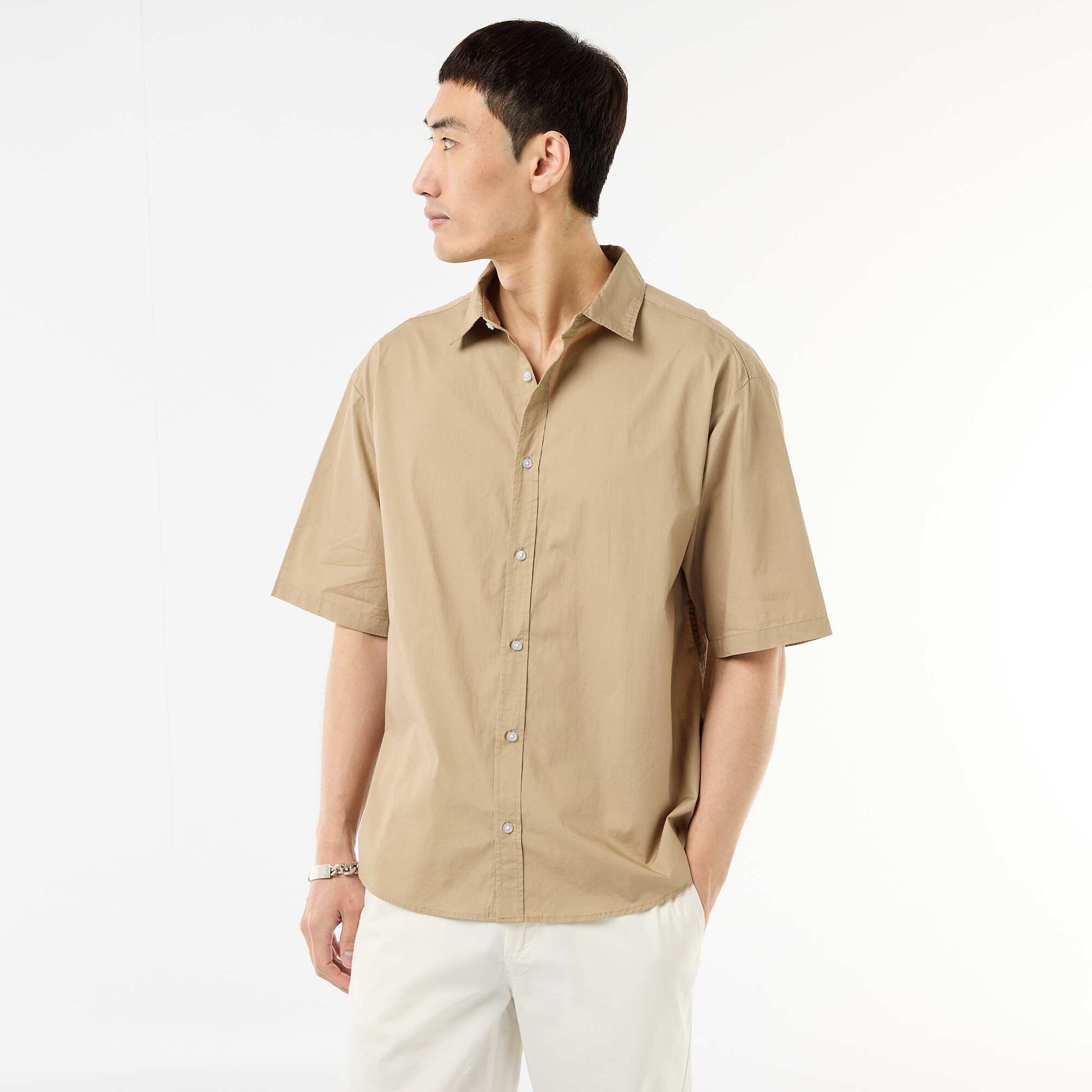 Poplin Short-Sleeved Shirt BEIGE