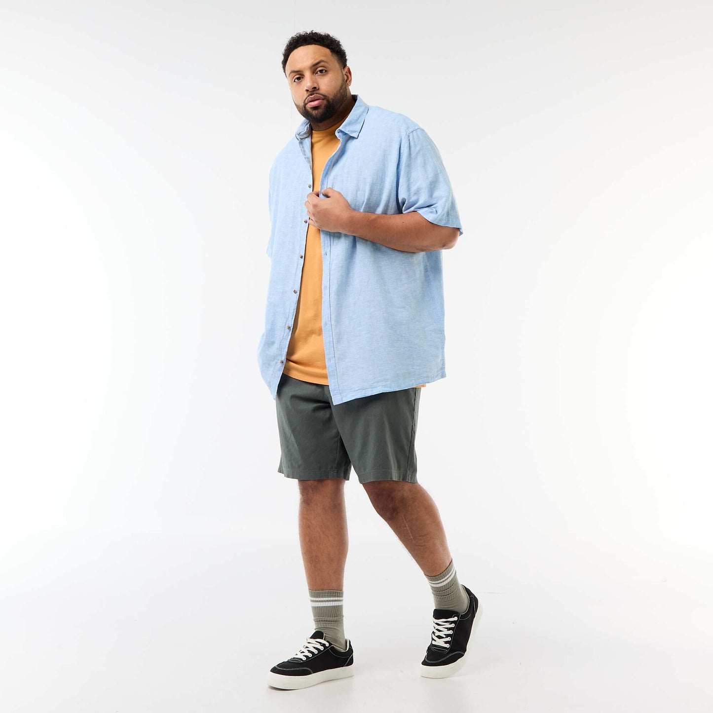 Short-Sleeved Linen-Blend Shirt BLUE