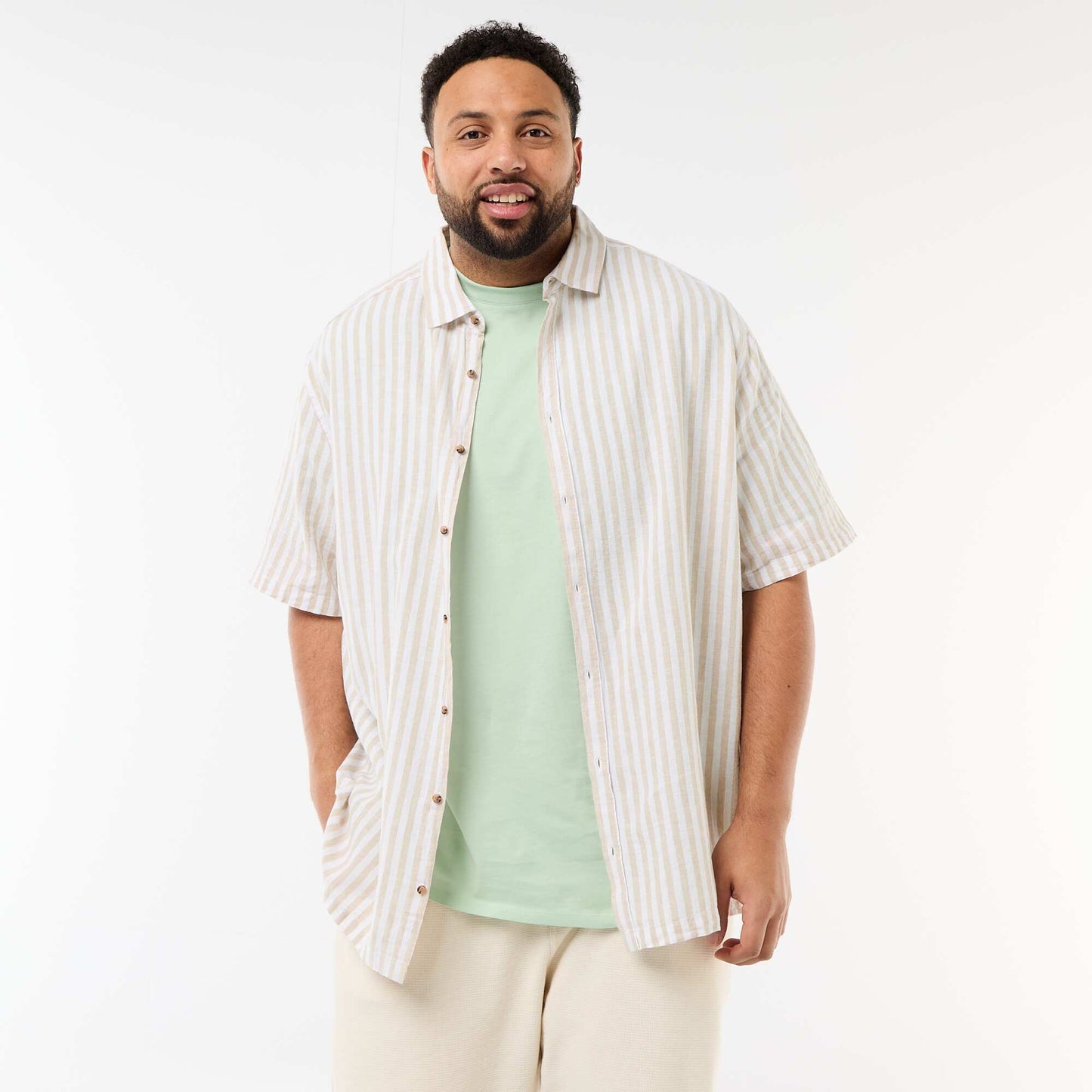 Short-Sleeved Linen-Blend Shirt BEIGE