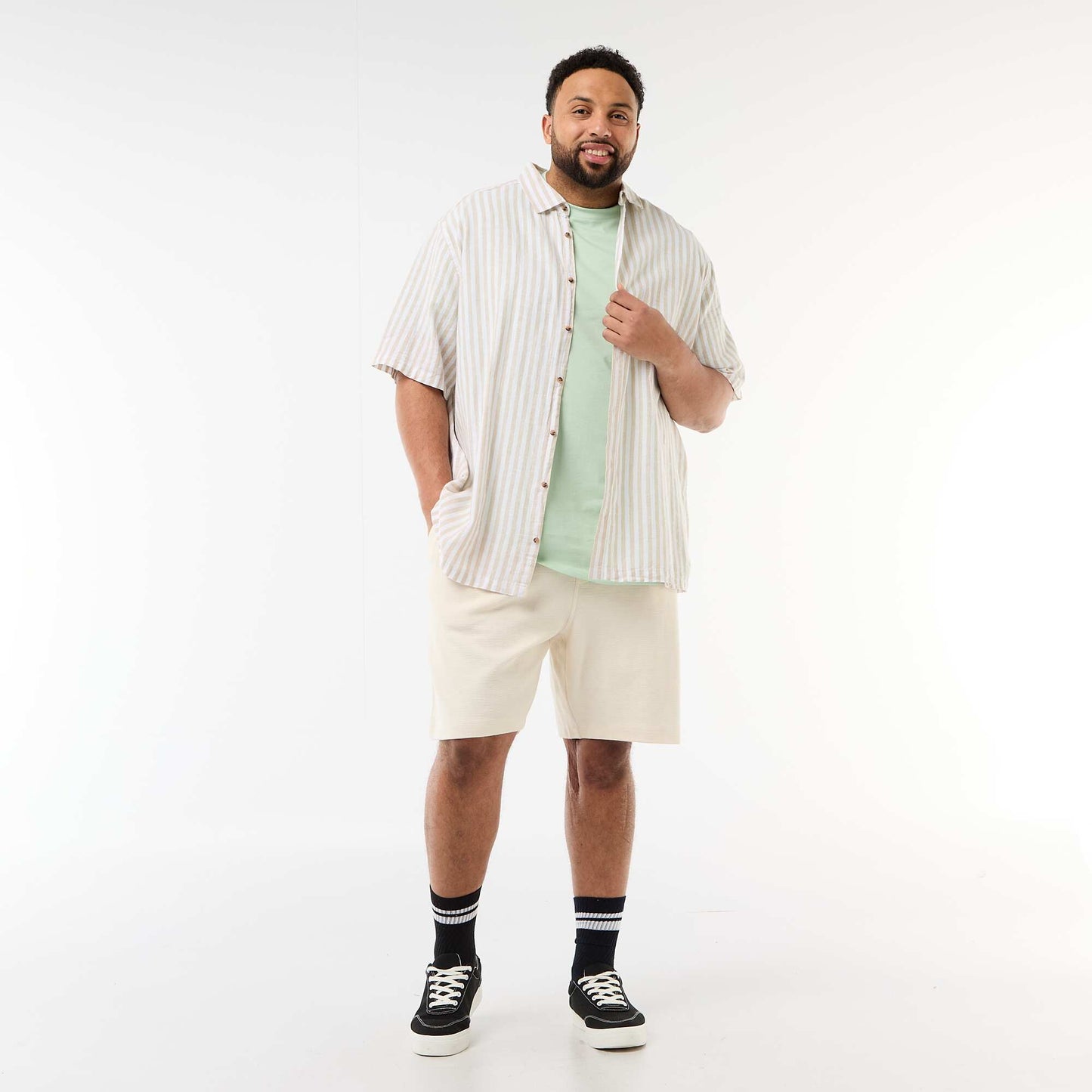 Short-Sleeved Linen-Blend Shirt BEIGE