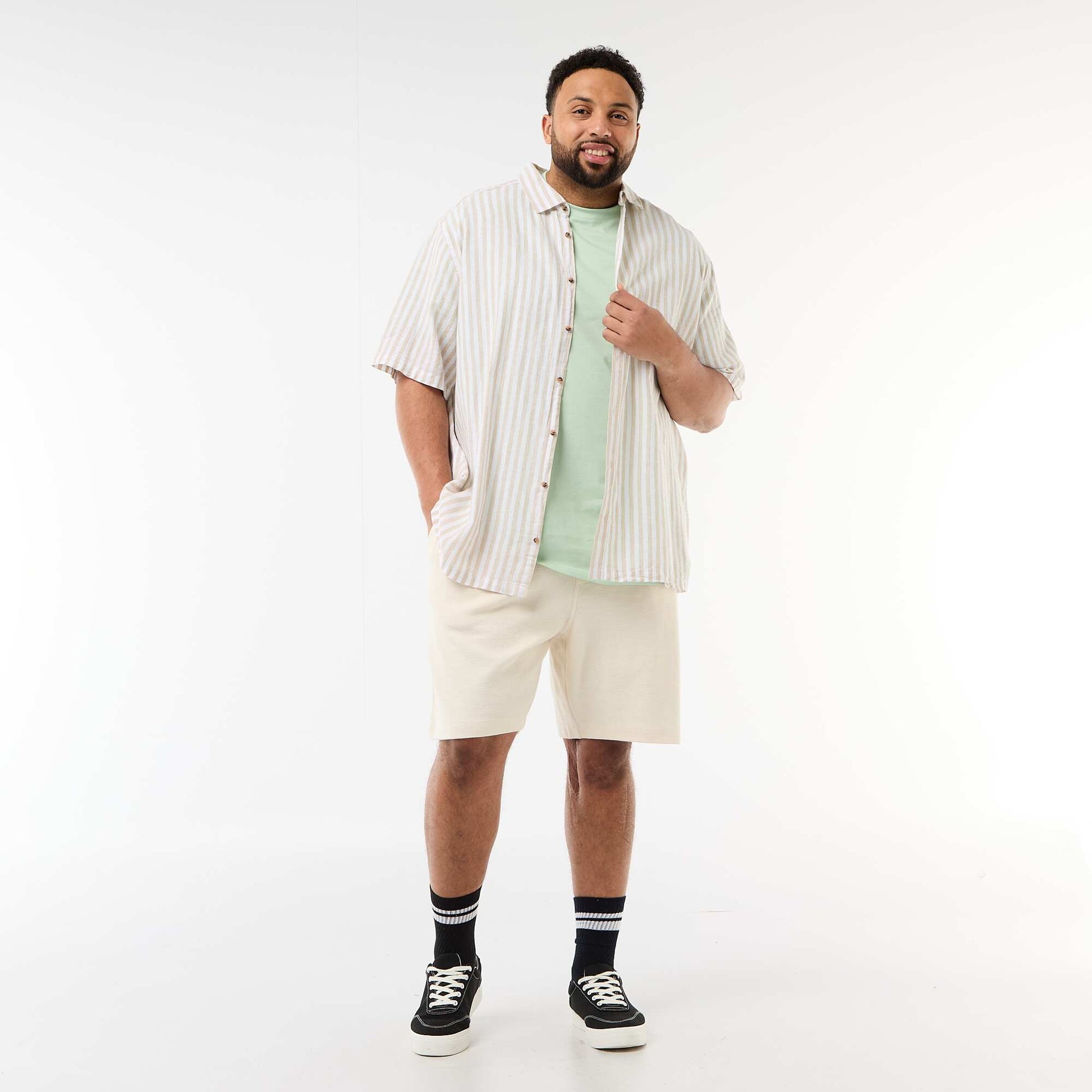 Short-Sleeved Linen-Blend Shirt BEIGE