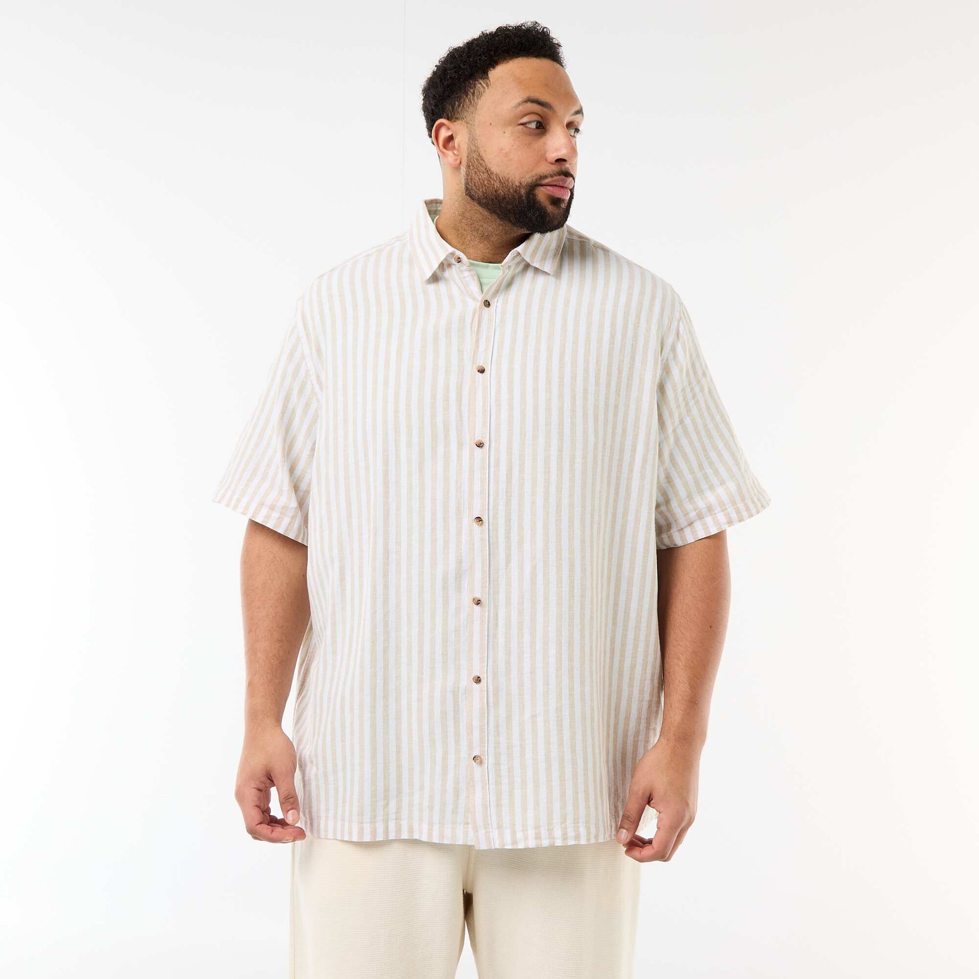 Short-Sleeved Linen-Blend Shirt BEIGE