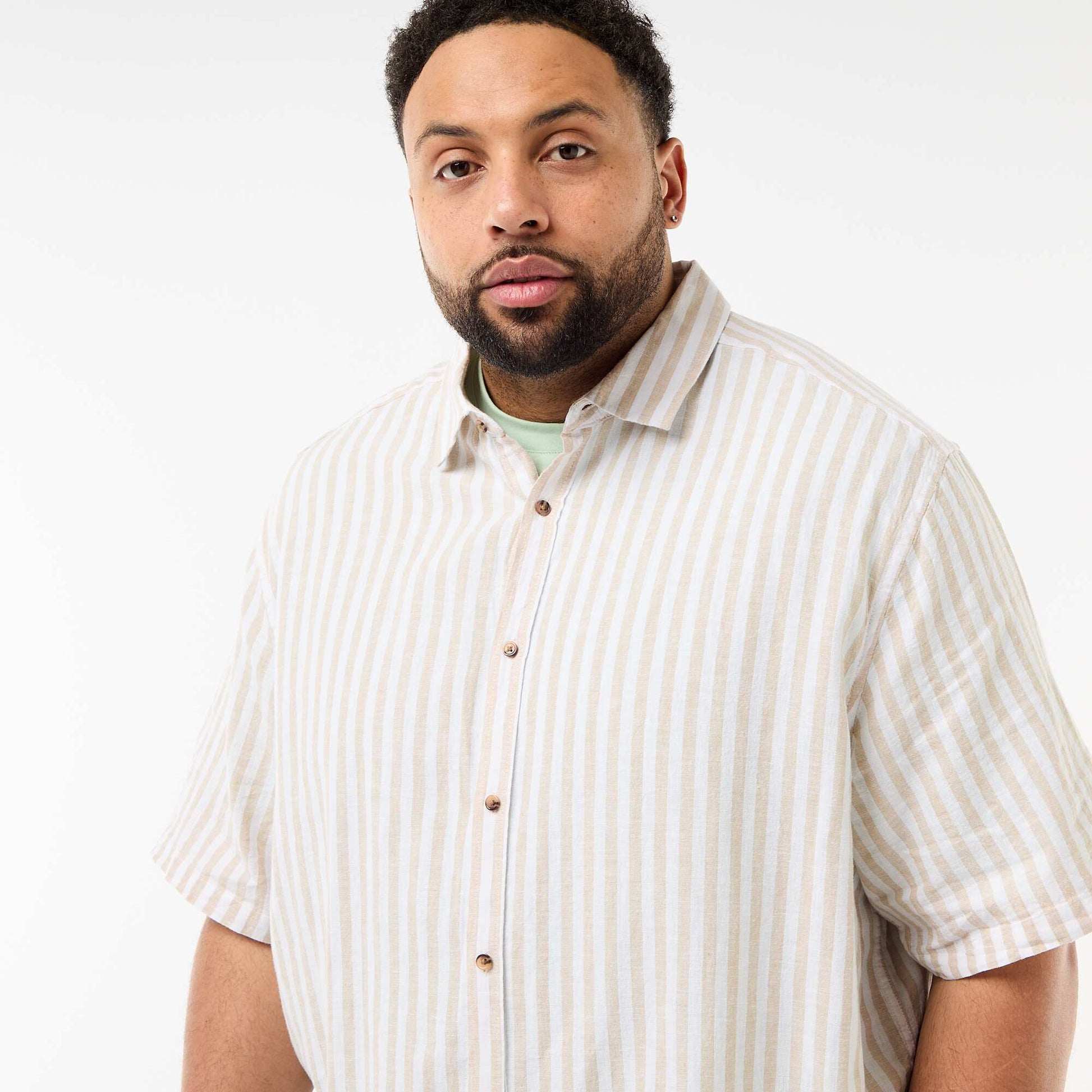 Short-Sleeved Linen-Blend Shirt BEIGE