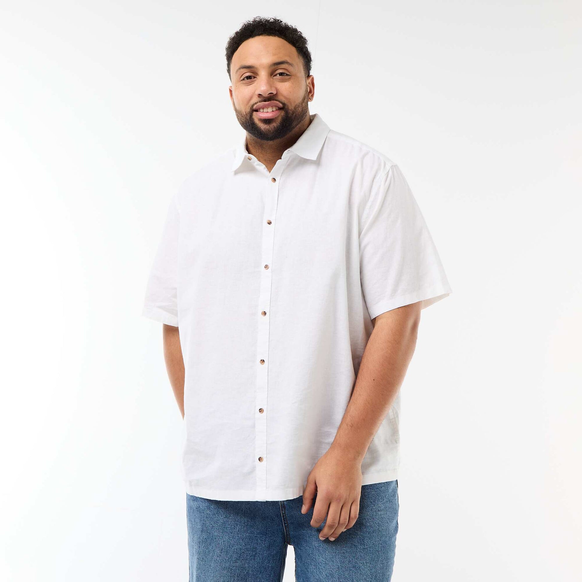 Short-Sleeved Linen-Blend Shirt WHITE