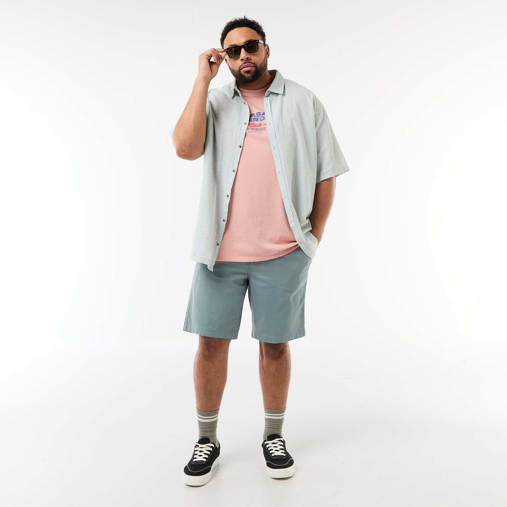 Short-Sleeved Linen-Blend Shirt GREEN
