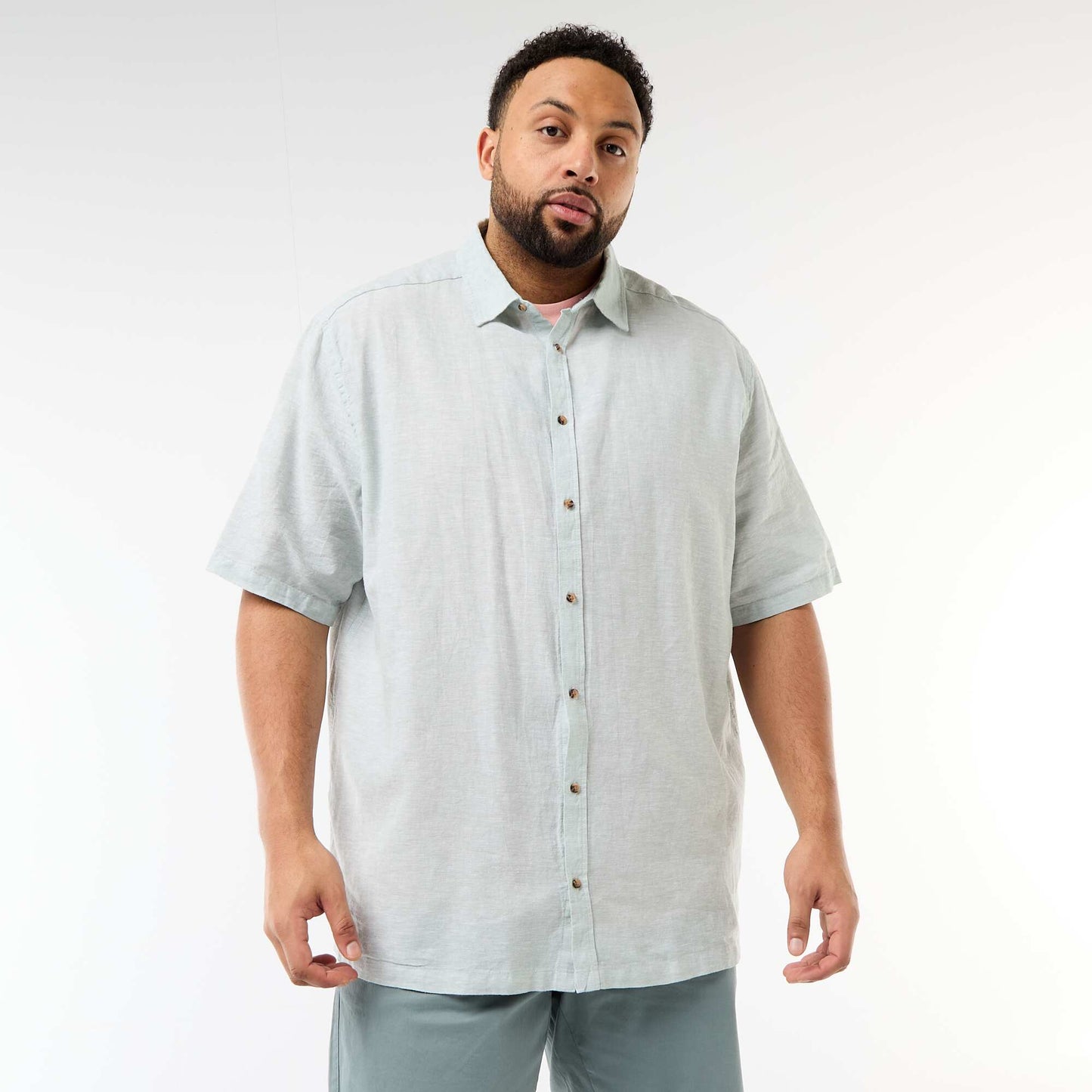 Short-Sleeved Linen-Blend Shirt GREEN