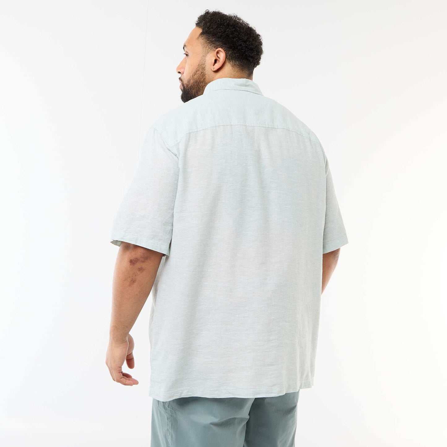 Short-Sleeved Linen-Blend Shirt GREEN