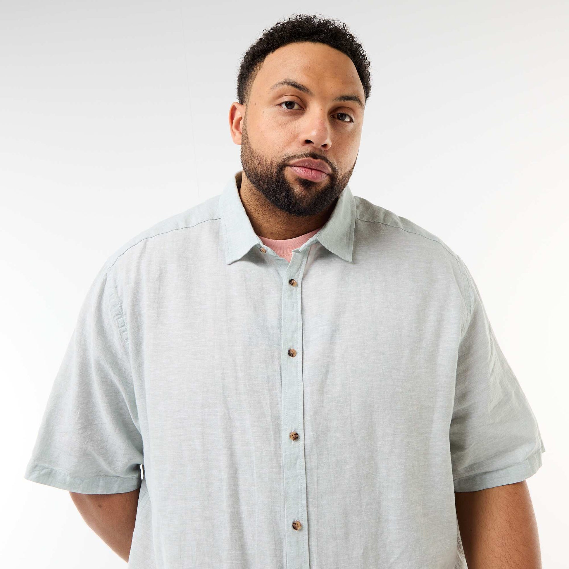 Short-Sleeved Linen-Blend Shirt GREEN