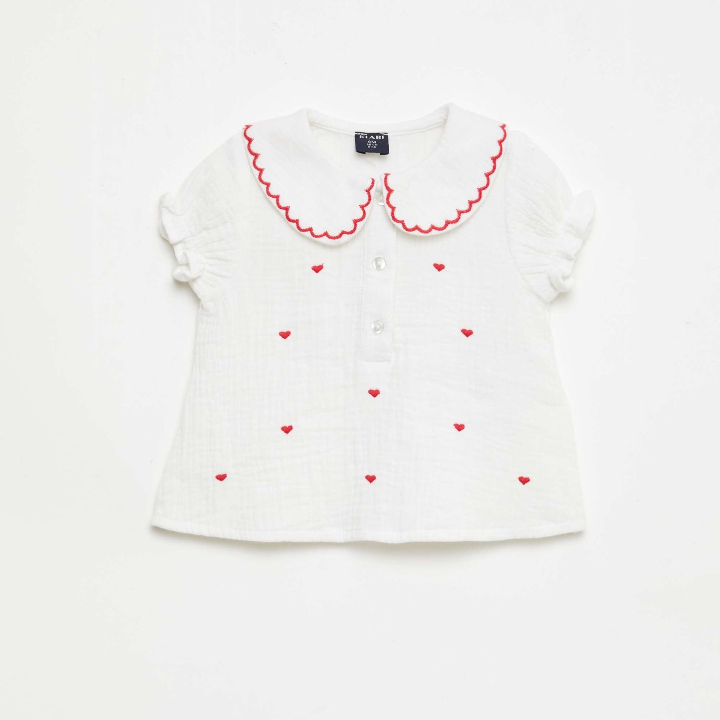 Peter Pan Collar Blouse with 'Heart' Embroidery WHITE