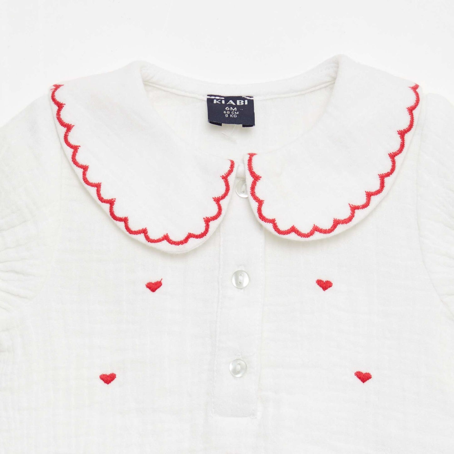 Peter Pan Collar Blouse with 'Heart' Embroidery WHITE