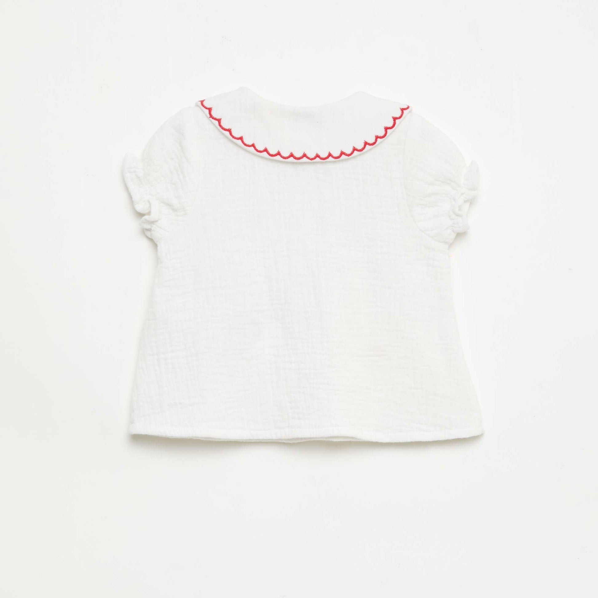 Peter Pan Collar Blouse with 'Heart' Embroidery WHITE