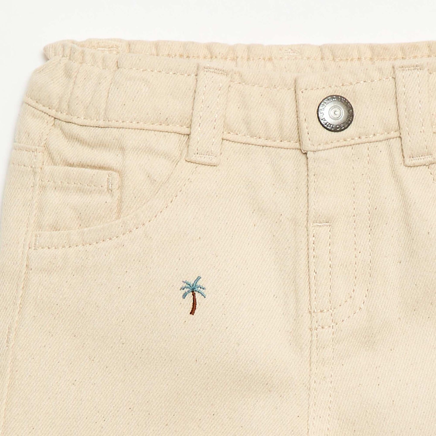 All-Over Embroidered Paperbag Trousers in Cotton Twill BEIGE
